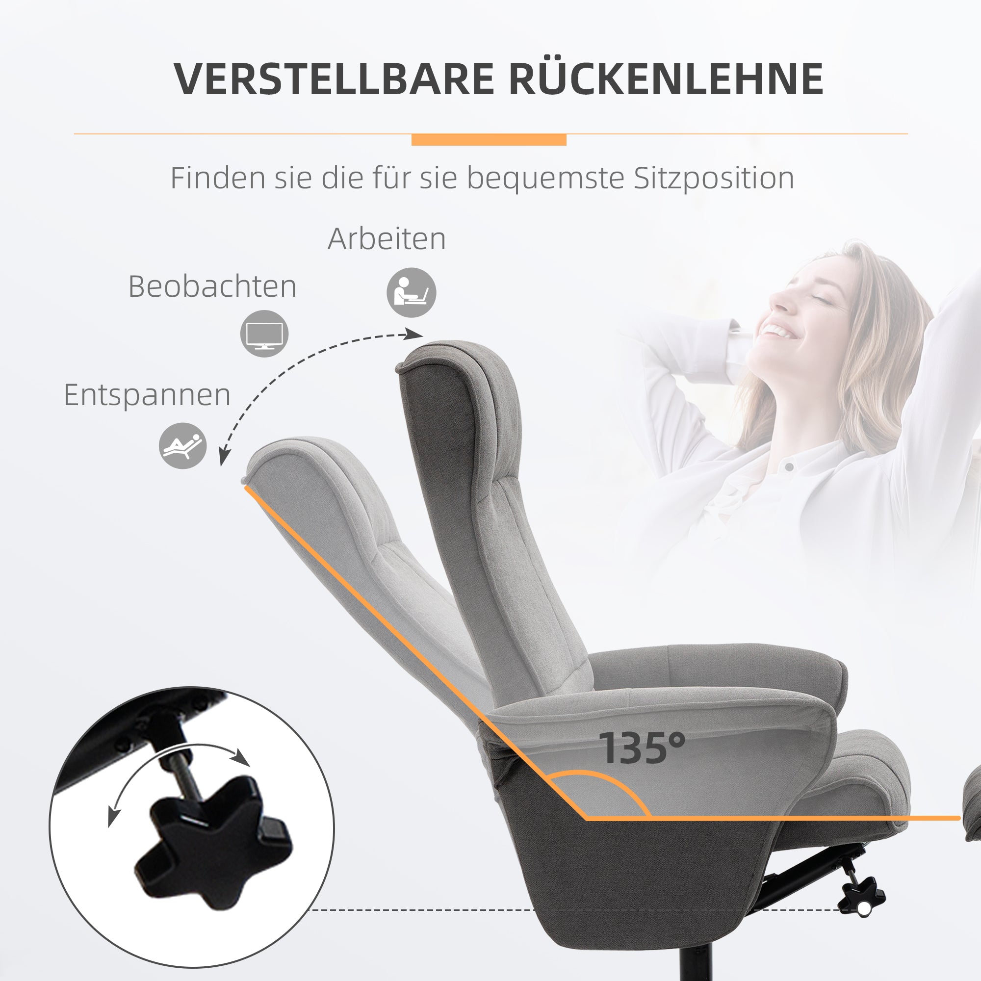 HOMCOM Relaxsessel mit Fußhocker, verstellbare Rückenlehne, 69 cm x 71 cm x 104 cm, Dunkelgrau + Schwarz