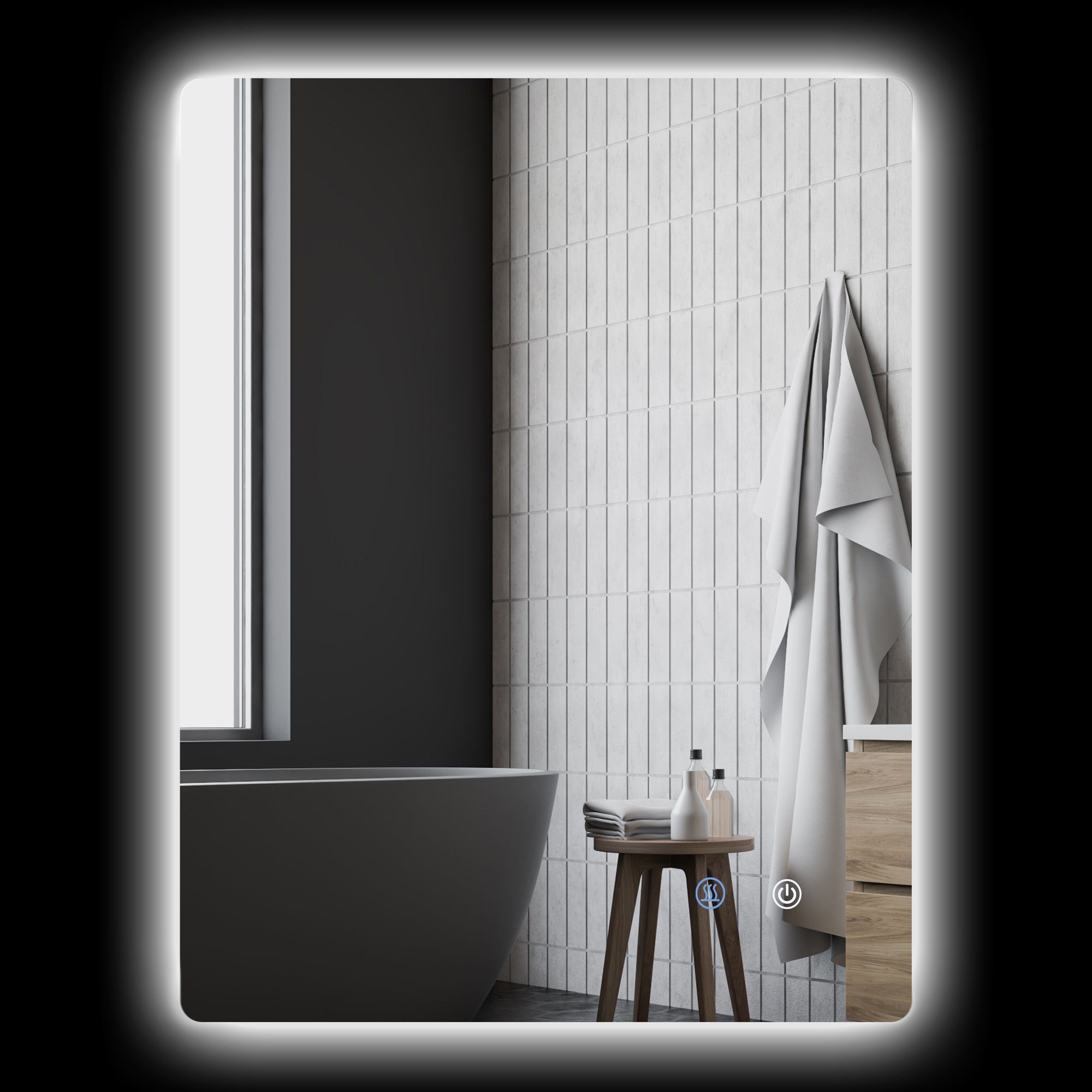 kleankin LED-Badezimmerspiegel, Antibeschlag, Touch-Schalter, Hintergrundbeleuchtung, 70 x 50 cm, Weiß