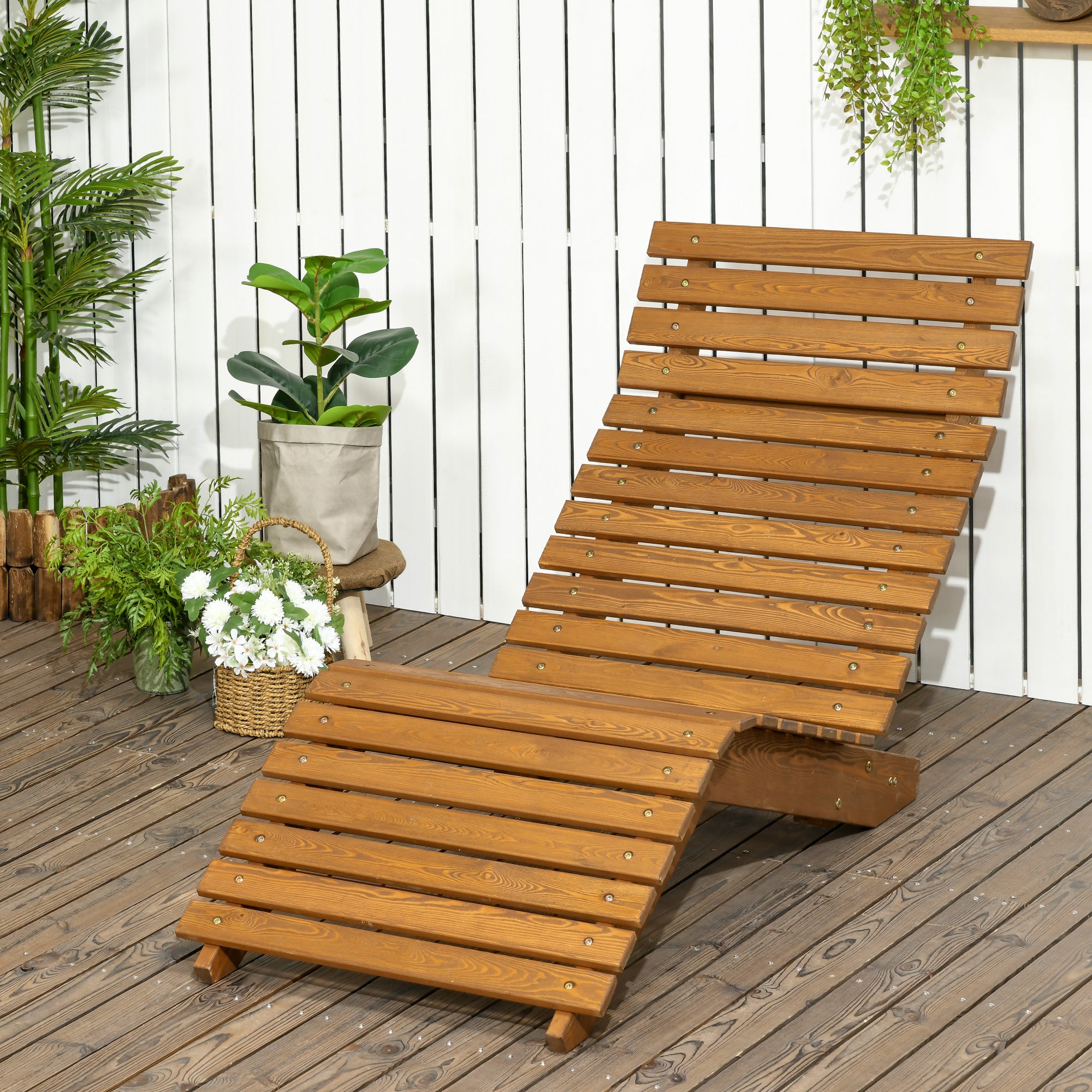 Outsunny Sonnenliege Gartenliege ergonomisch wetterfest Lärchenholz