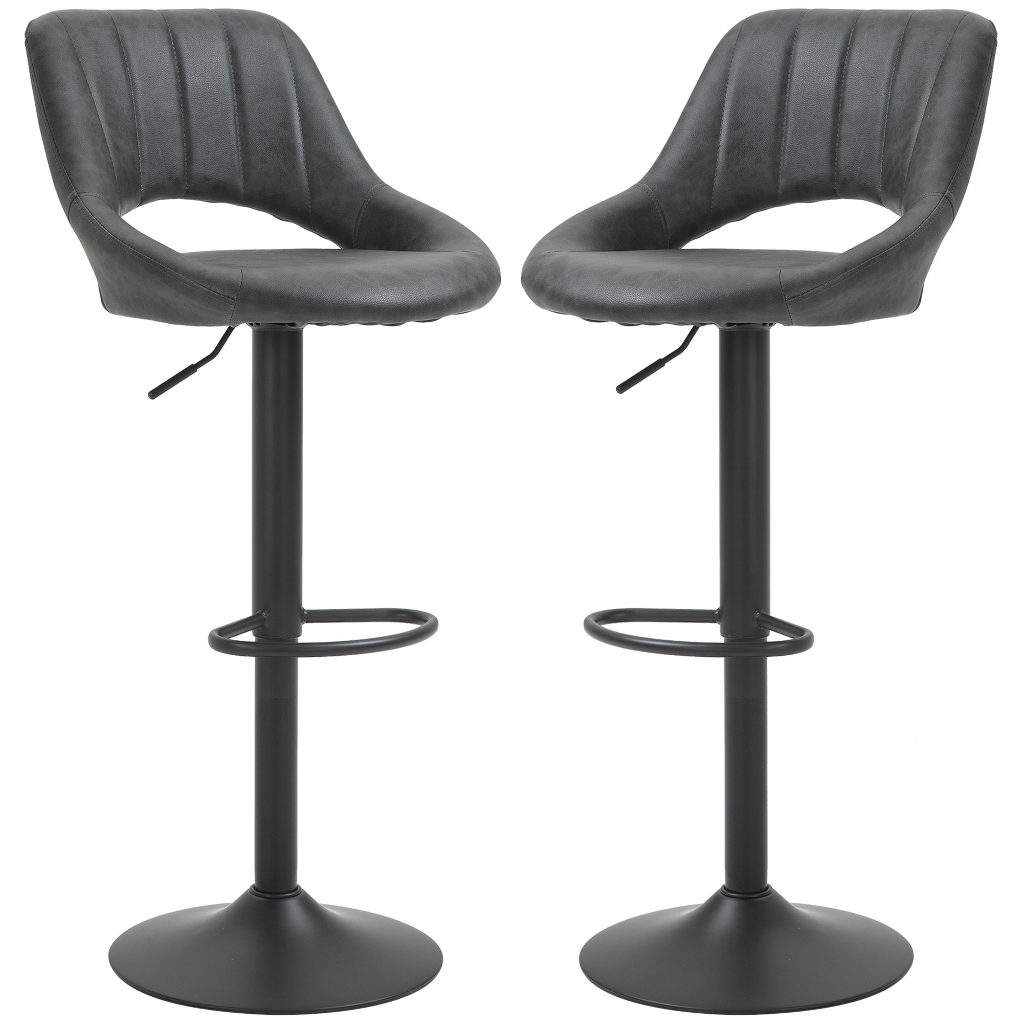 HOMCOM Barhocker 2er-Set, Lederoptik, drehbar, höhenverstellbar, Fußstütze, Metallrahmen, 44 x 49 x 90-110 cm, Grau