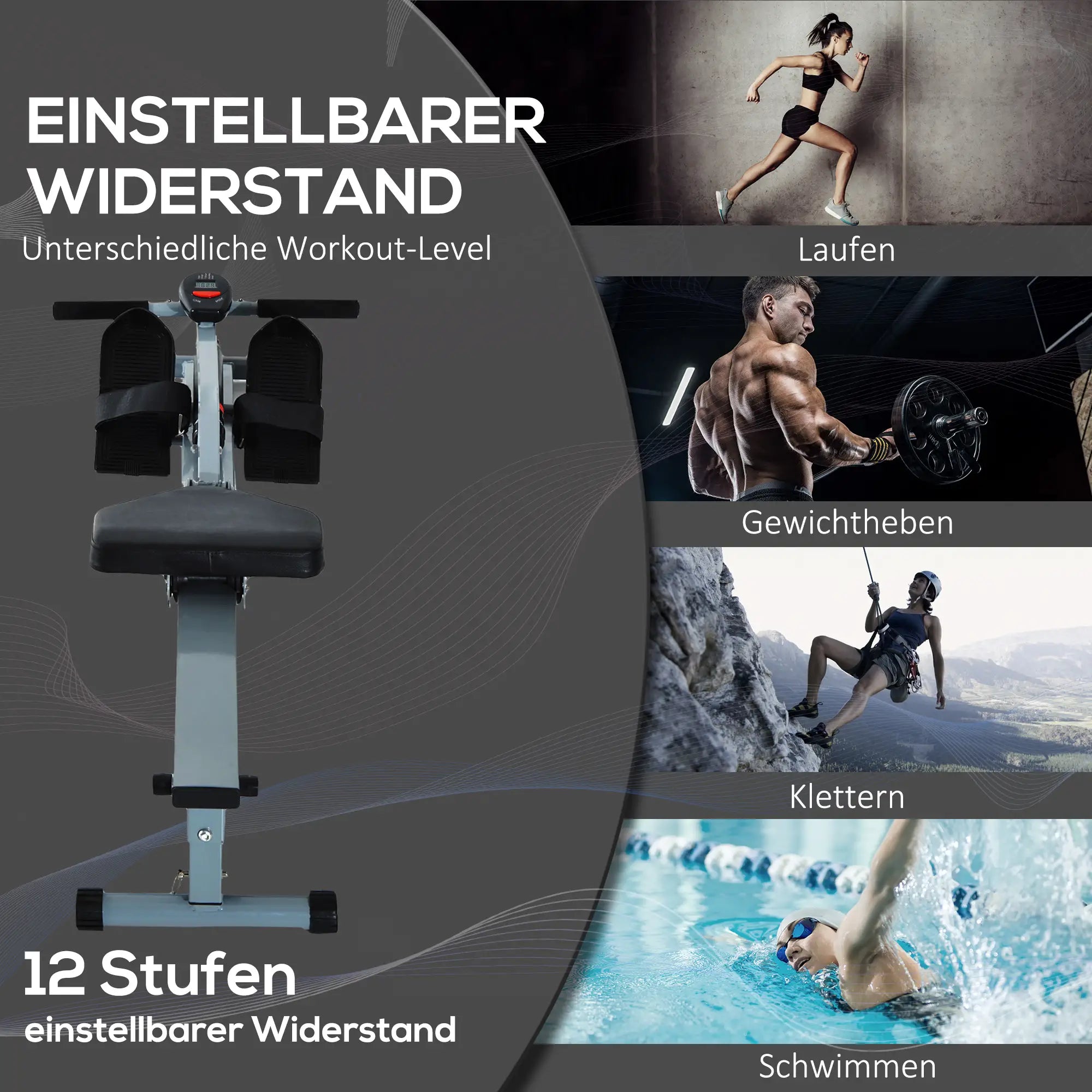 HOMCOM Rudergerät Heimtrainer mit LCD-Display, verstellbarer Widerstand