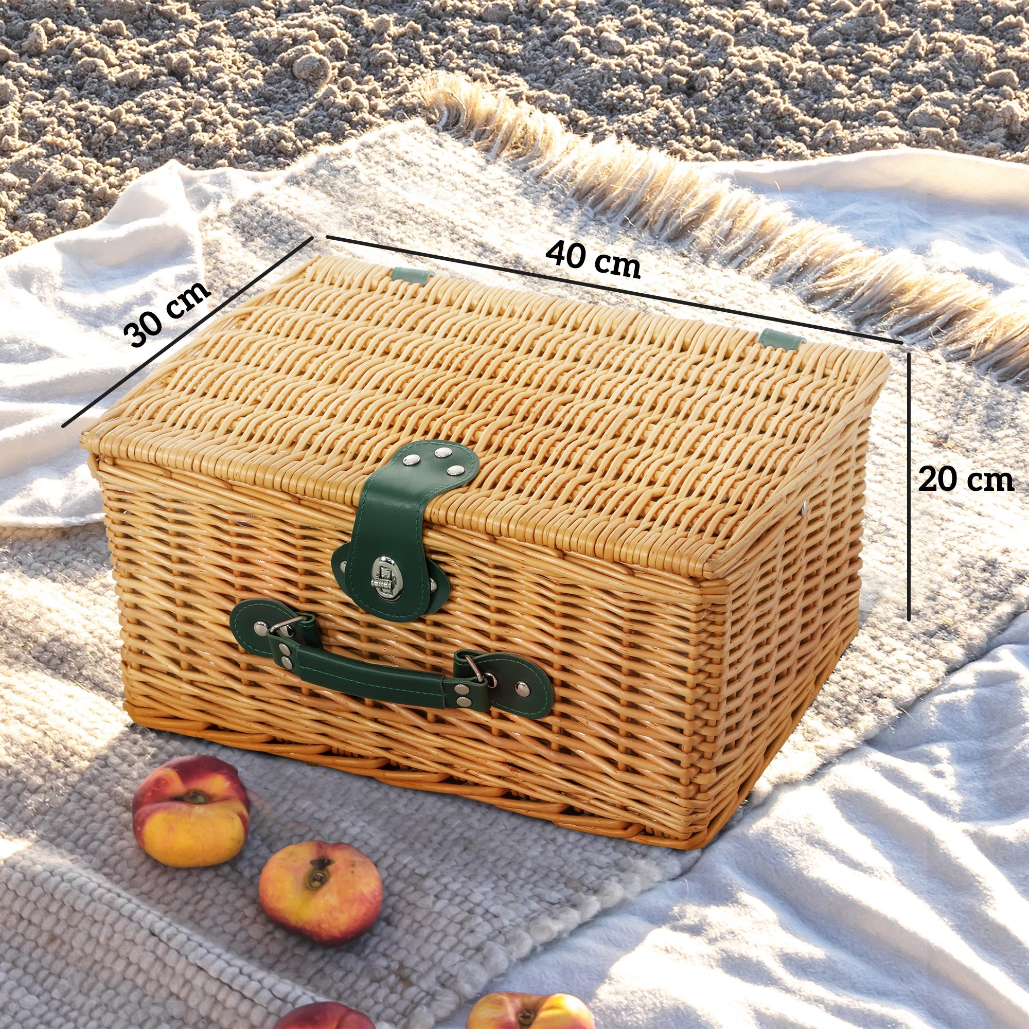 Outsunny Picknickkorb aus Weidenholz Picknickkoffer für 2 Personen mit Isoliert Kühlfach Besteck Set Hellbraun