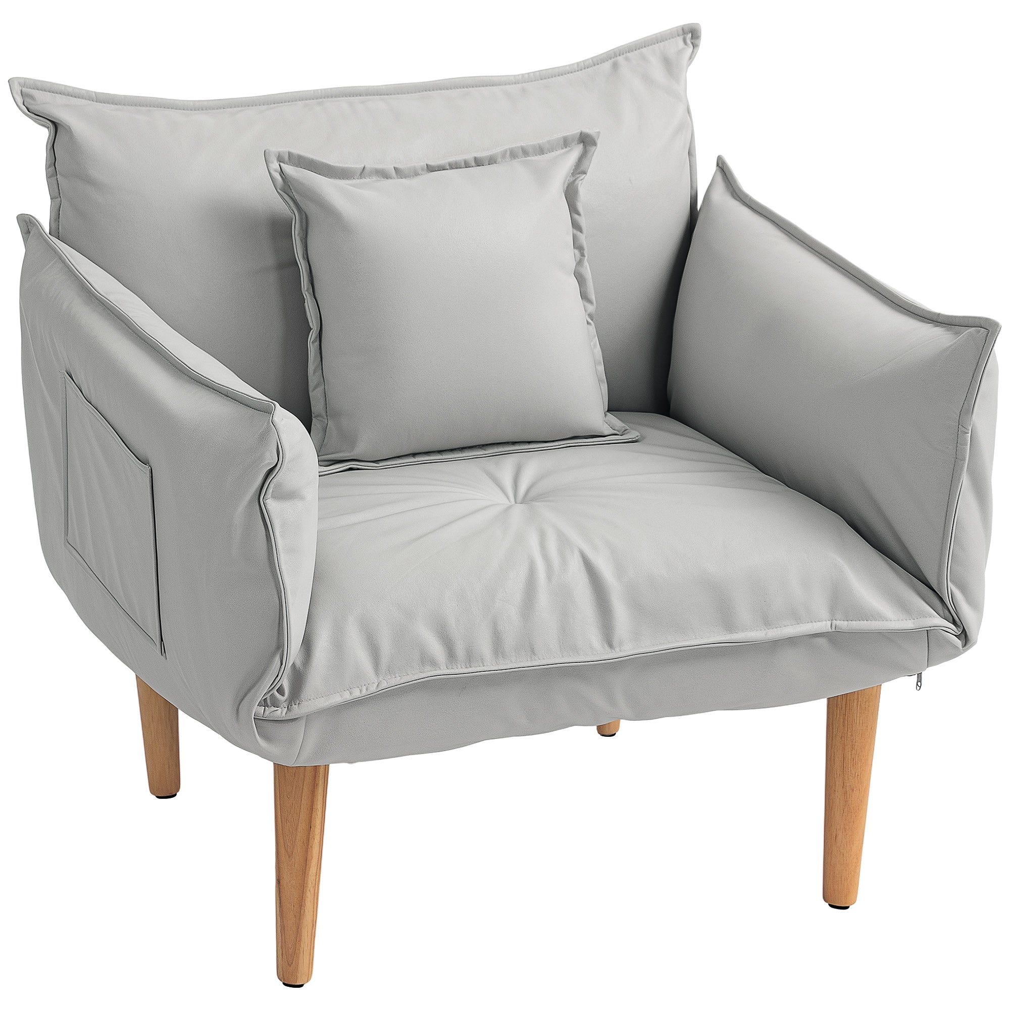 HOMCOM 2-in-1 Verstellbarer Loungesessel, Bodensessel mit Kissen, Polstersessel, für Wohnzimmer, Schlafzimmer, Hellgrau