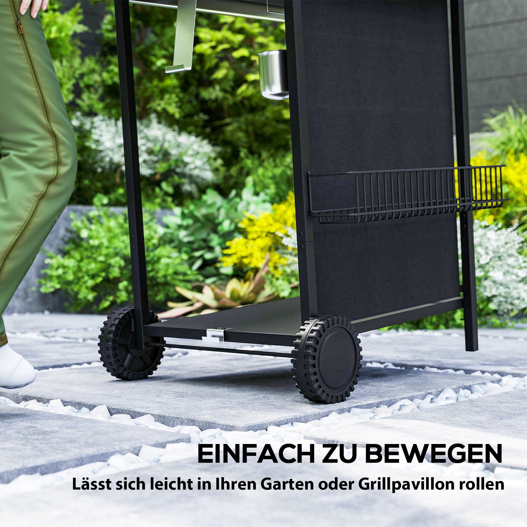 Outsunny Gasgrill 7 KW Grillwagen inkl 3 Brenner Seitenkocher Rolle Deckel 107 x 54 x 96 cm Schwarz