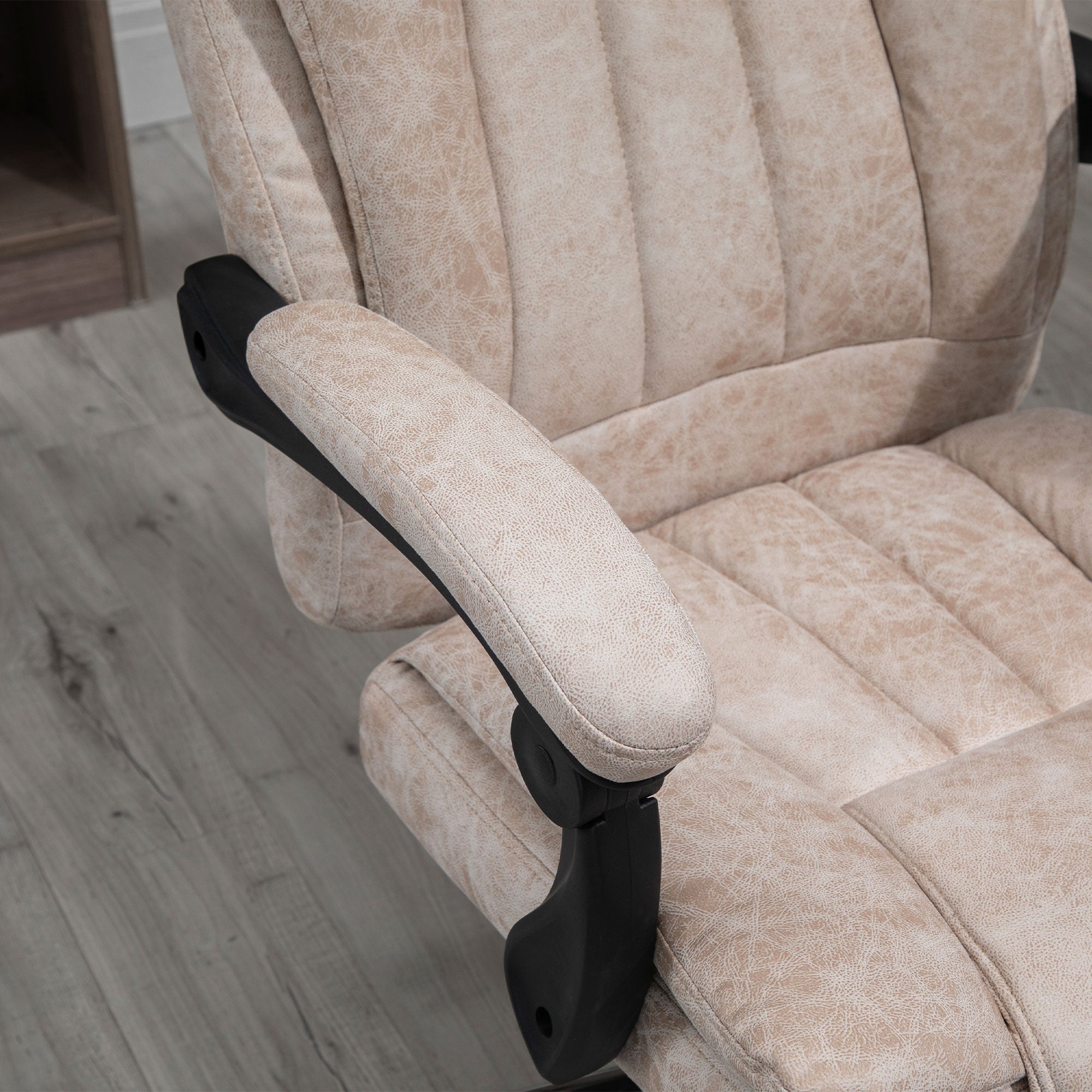 Vinsetto Bürostuhl Drehstuhl mit Liegefunktion Fußstütze Bürosessel Sitzhöhenverstellung Stuhl Schreibtischstuhl Mikrofaser Kunststoff Metall Nylon Beige+Schwarz+Silber 63 x 71 x 110-118 cm