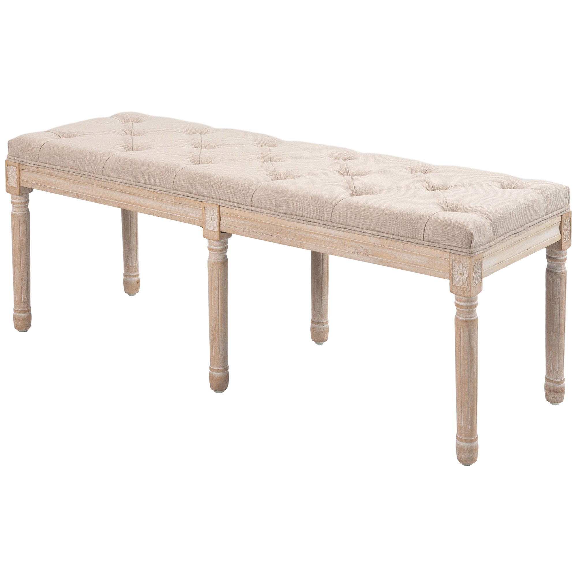 HOMCOM Sitzbank Vintagedesign Vintagebank, Knopfheftung, gedrechselte Beine, Shabby Chic, Creme + Weiß