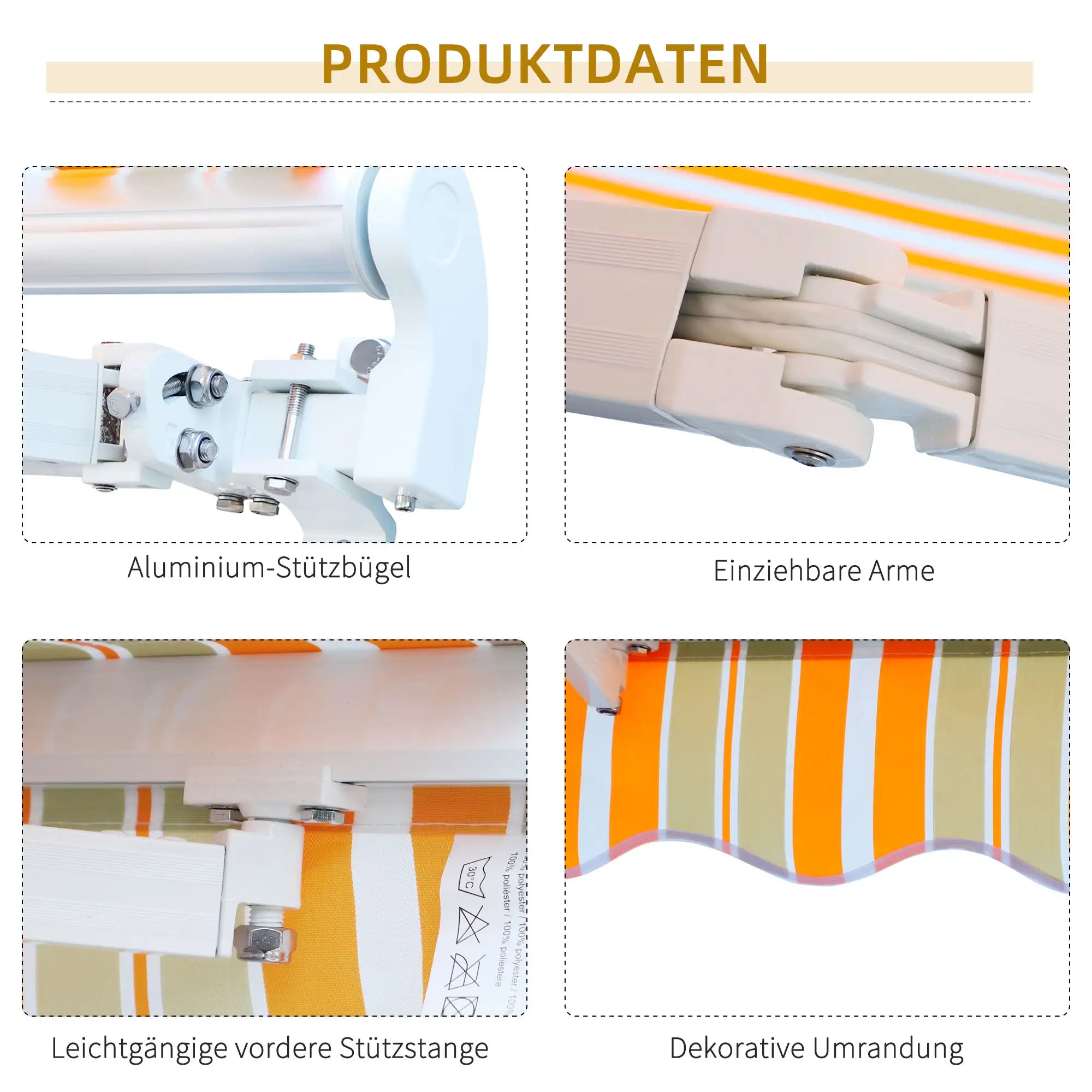 Outsunny Gelenkarmmarkise Balkon Terrasse UV50+ wasserabweisend