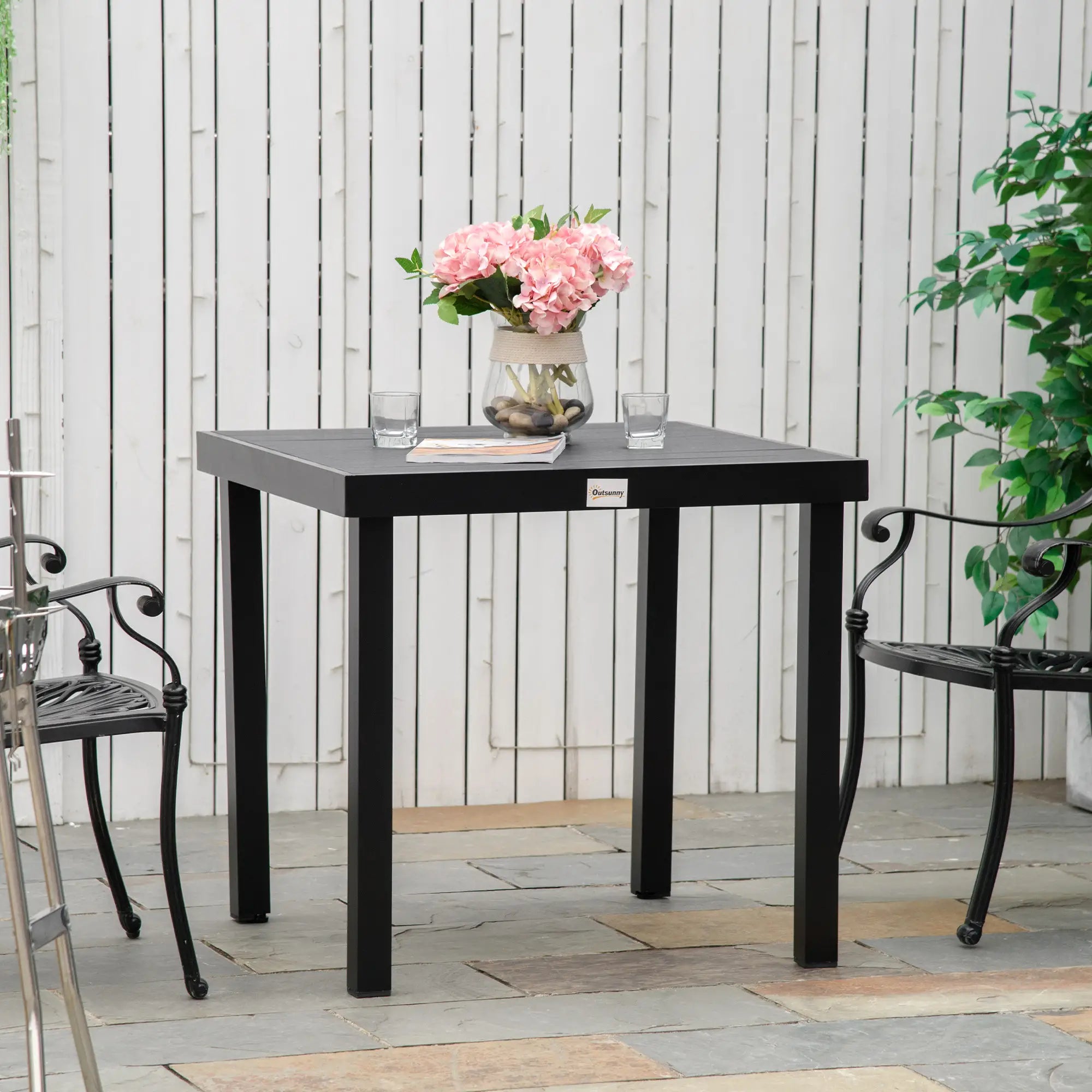 Outsunny Gartentisch 80x80 cm für 4 Personen Schwarz