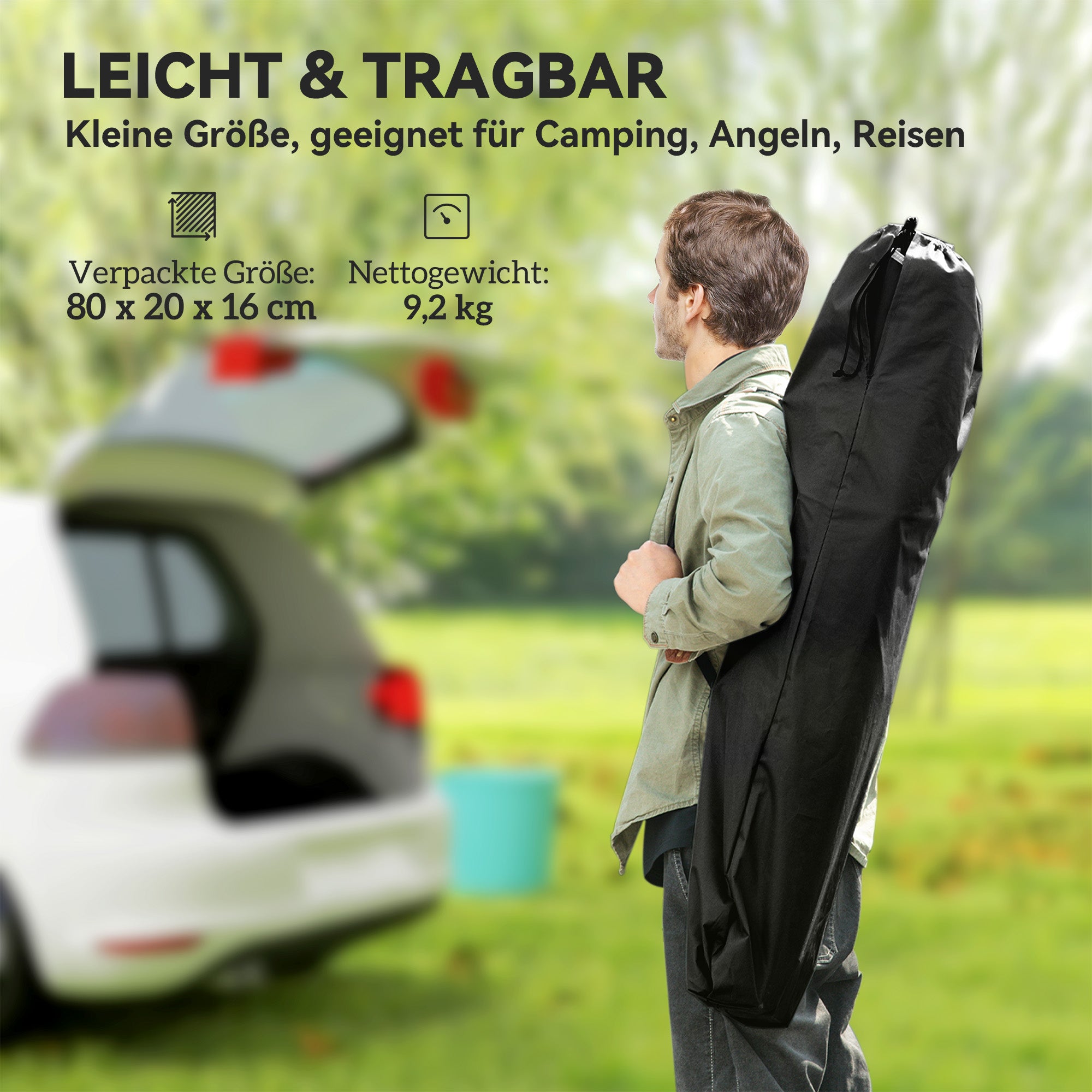Outsunny Feldbett faltbar Campingbett mit Tragetasche 200 x 100 x 36 cm bis 120 kg Extra Breit Schwarz