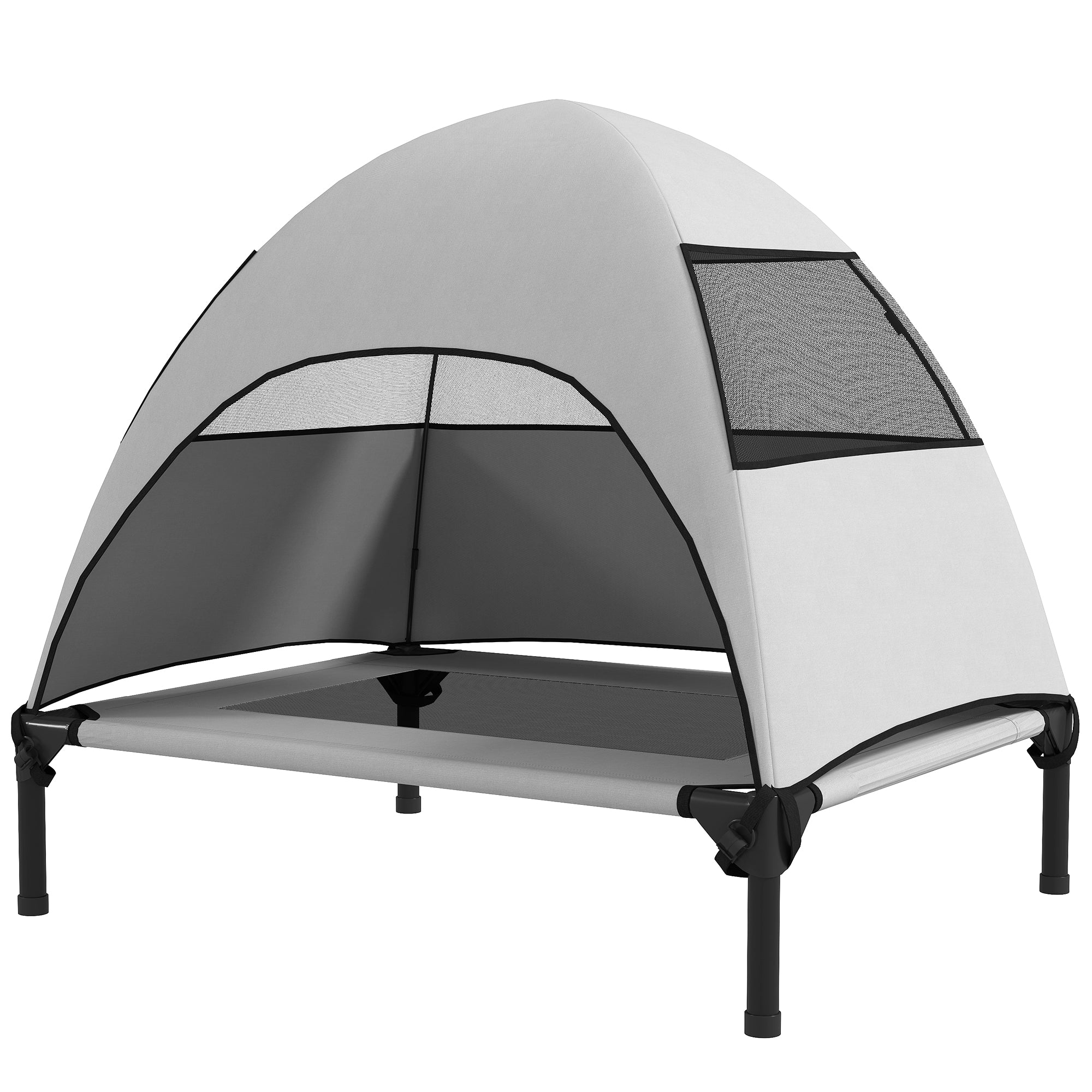 PawHut Hundeliege Outdoor mit Dach, Erhöhtes Hundebett für Mittelgroße Hunde, 76 x 61 x 71cm, Hellgrau