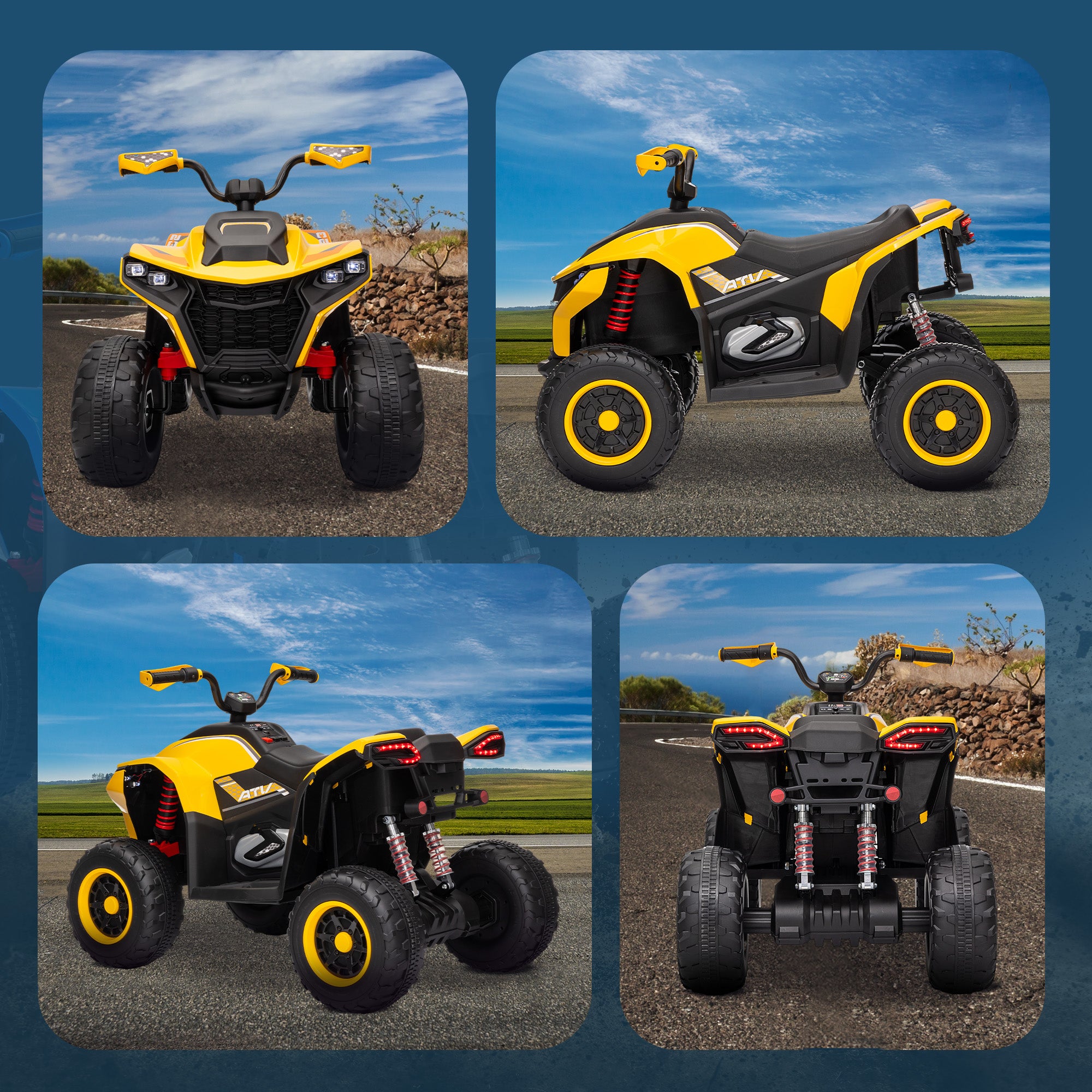 AIYAPLAY Elektroquad für Kinder, 3-6 km/h, LED-Scheinwerfer, Musik, USB, für 3-8 Jahre, Gelb
