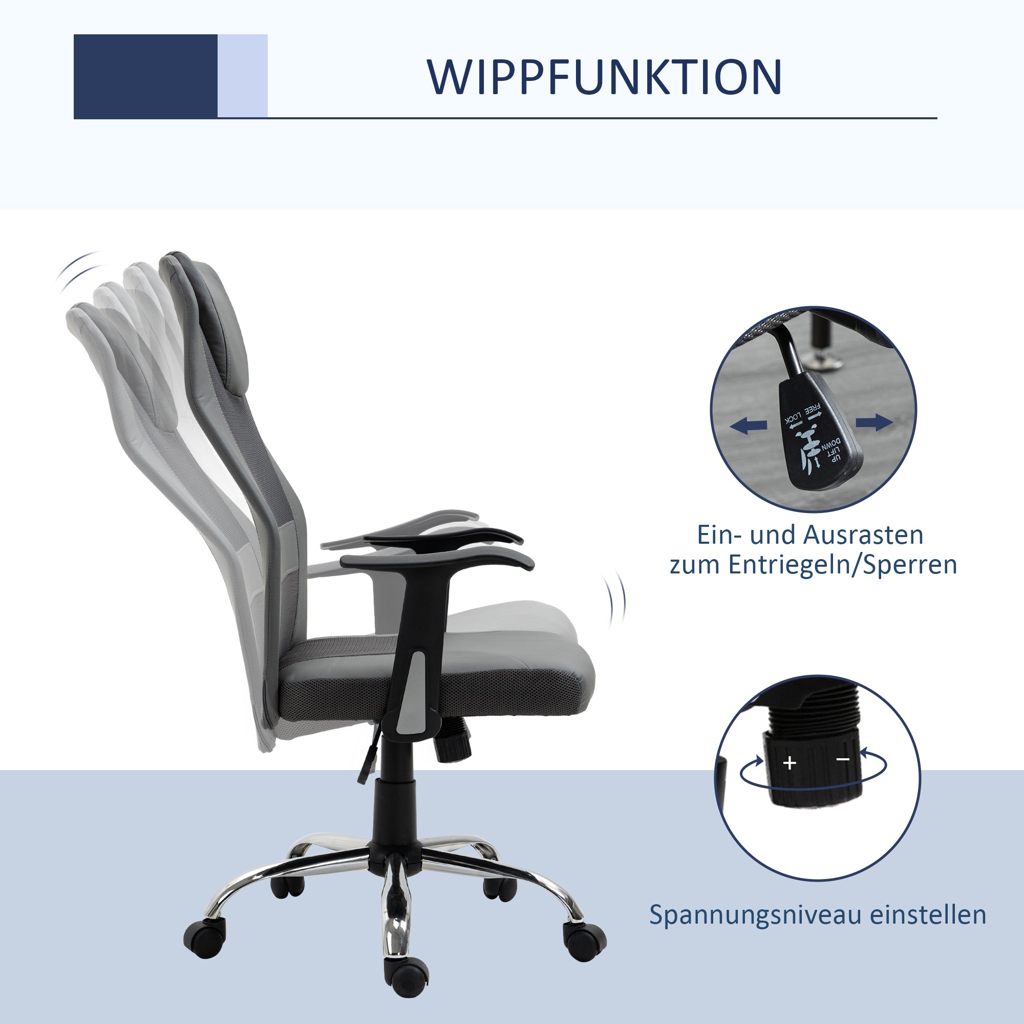 Vinsetto Bürostuhl Drehstuhl höhenverstellbar Chefsessel Schreibtischstuhl ergonomisch Kunstleder Grau 66 x 73 x 108-118 cm