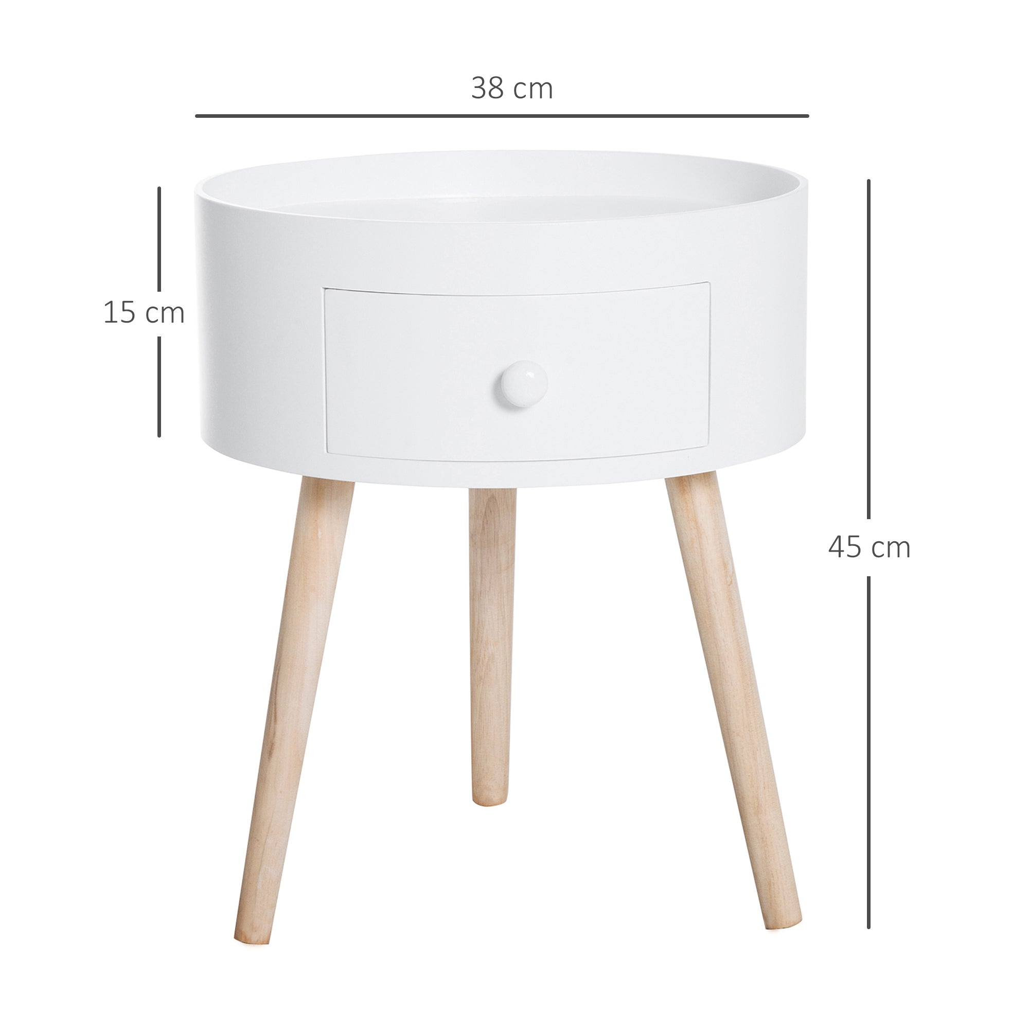 HOMCOM Couchtisch mit Schublade, rund, Skandi-Design, Schutzrand, Holz, Ø38 x H45 cm, Weiß