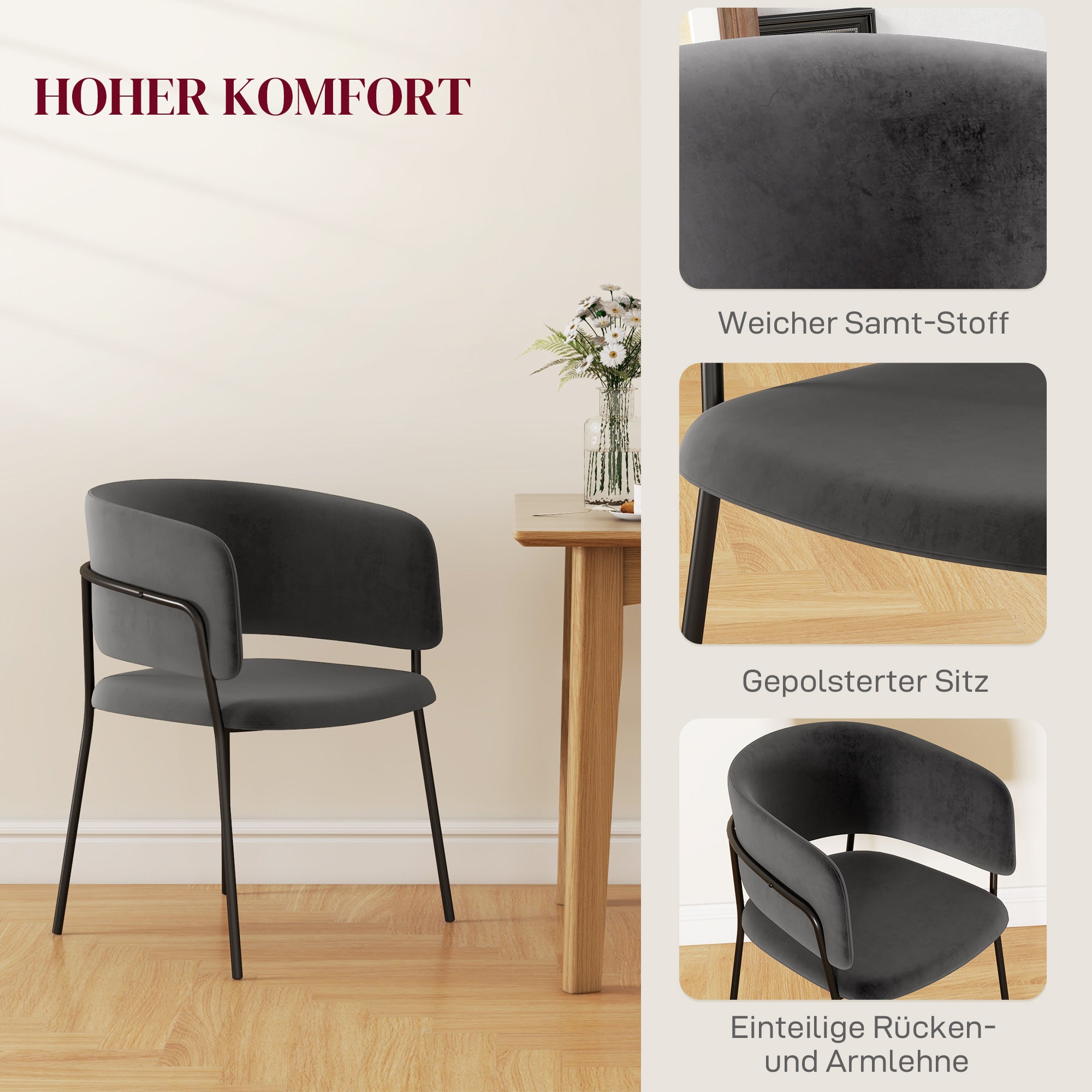 HOMCOM Polsterstuhl, modern und komfortabel, 57x53x73cm, Grau