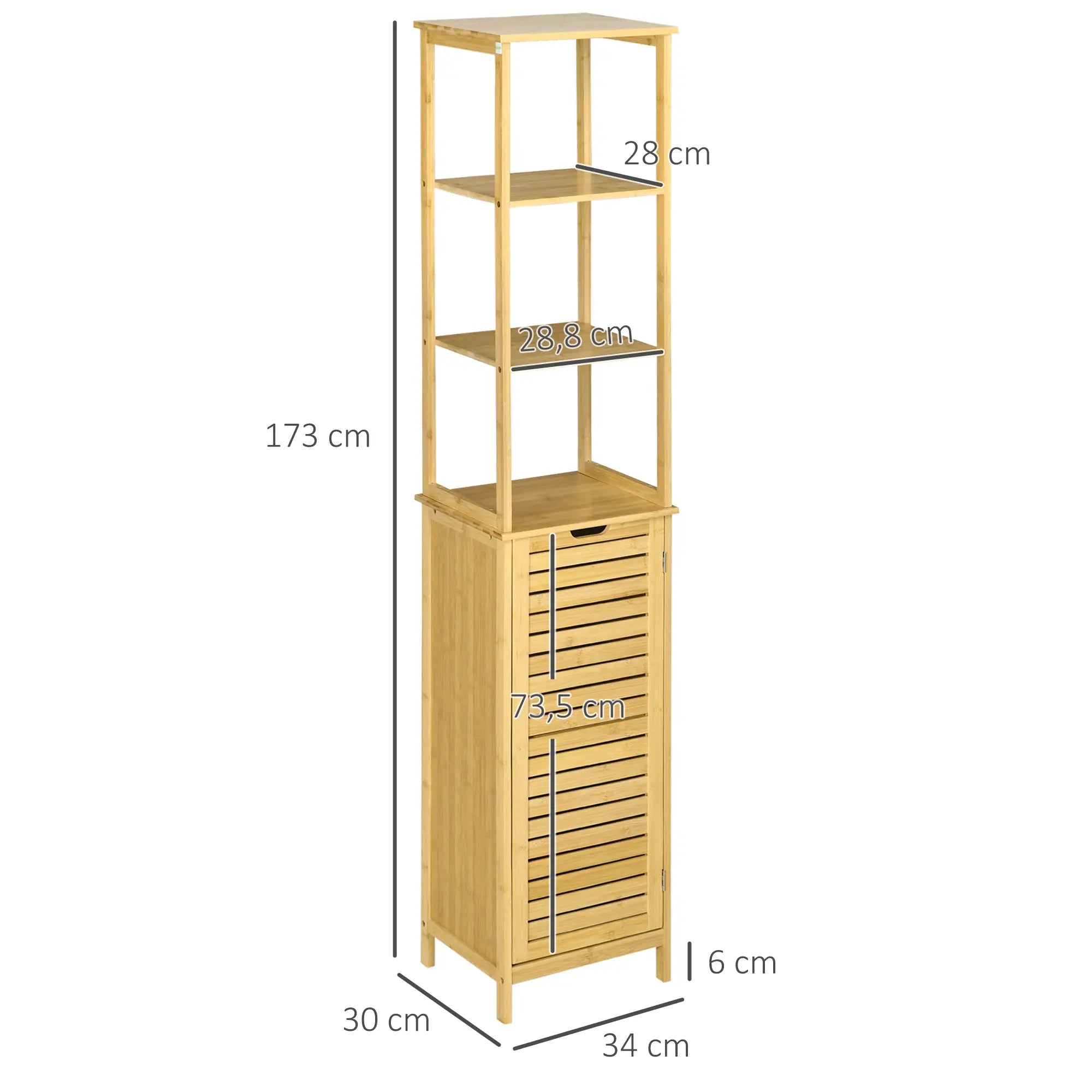 kleankin Badezimmerschrank Hochschrank viel Stauraum Lamellentür Bambus