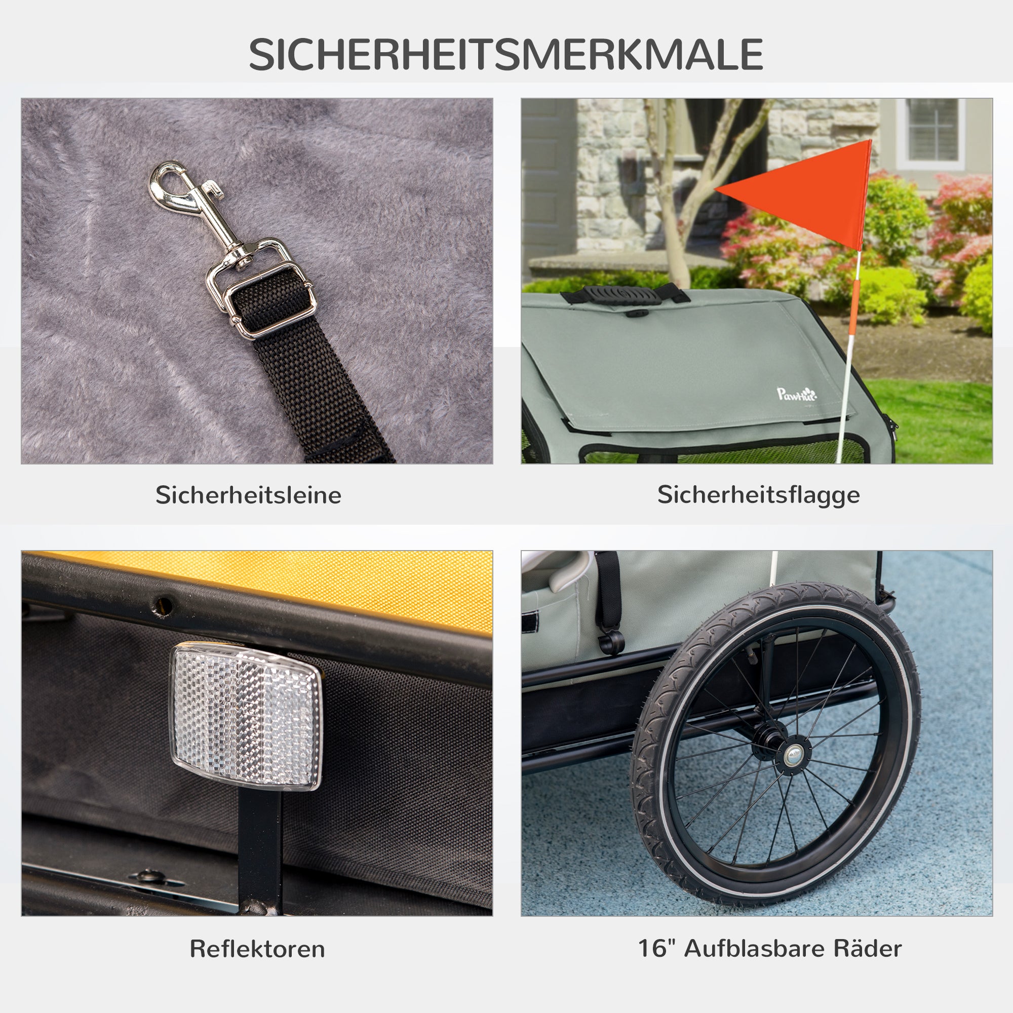 PawHut Hundeanhänger Fahrradanhänger Tieranhänger, 1 Wimpel, für Hunde bis zu 10 kg, Grün + Schwarz