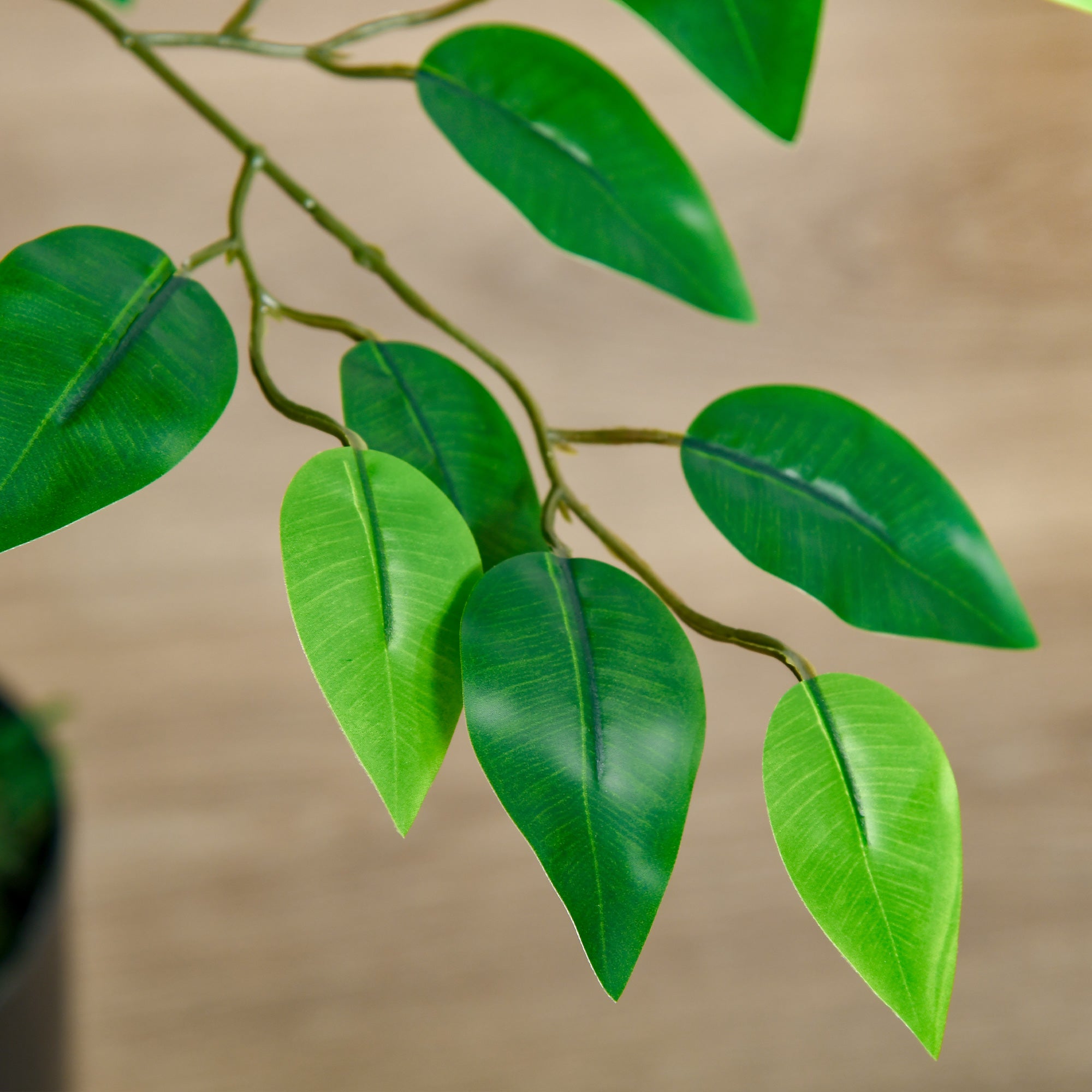 HOMCOM Künstlicher Baum, Ficus-Kunstpflanze, realistisches Aussehen, Zementtopf, 135 cm, pflegeleicht, Kunststoff, Grün