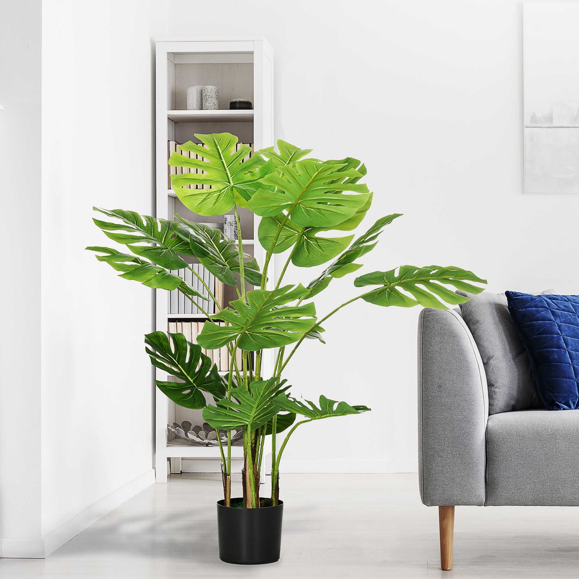 HOMCOM Kunstpflanze Realistische Kunstpflanze Monstera Deliciosa,1 Übertopf und Zementerde,17,5 cm x 17,5 cm x 120 cm, Grün