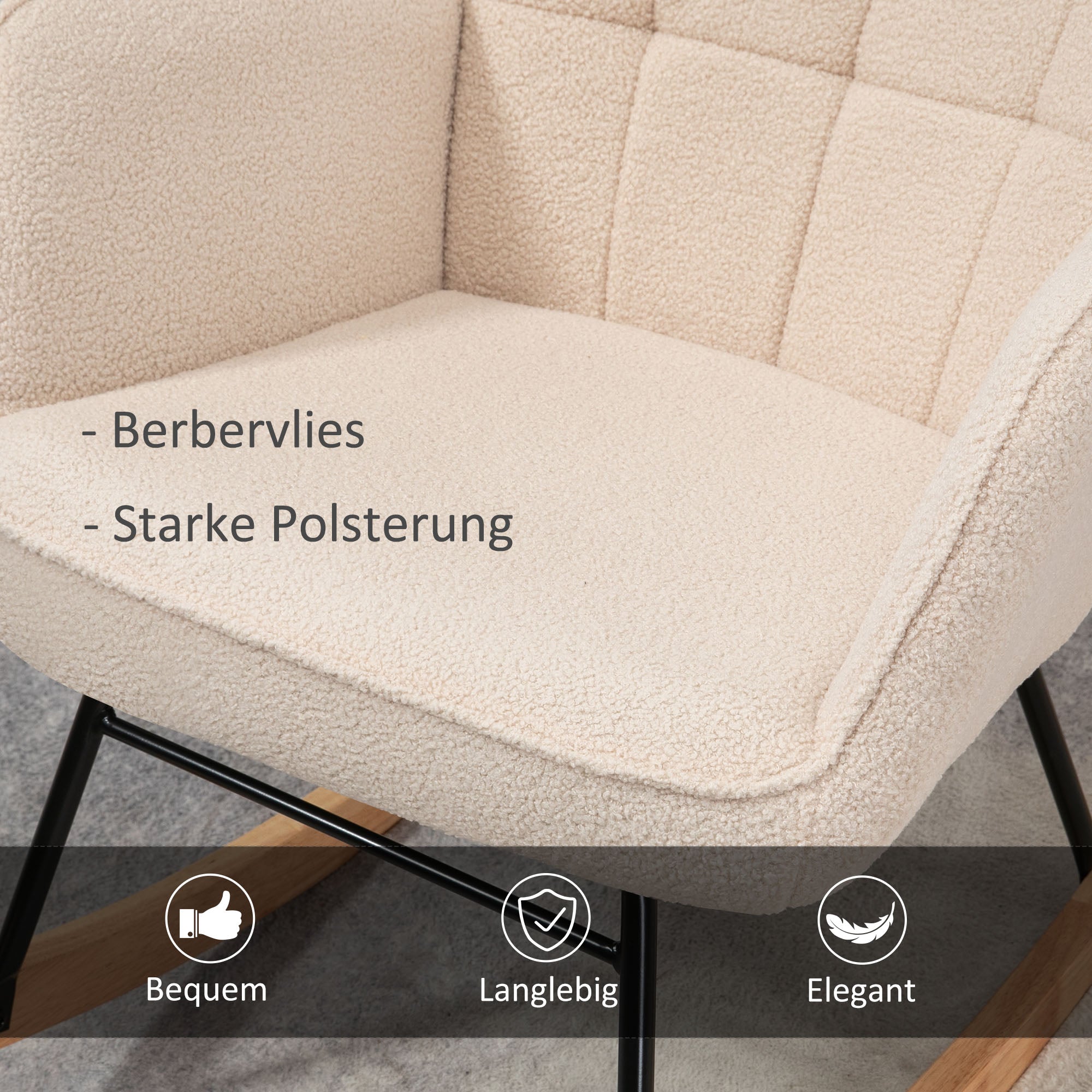 HOMCOM Schaukelstuhl im Retro-Design, Massivholz, Sessel, Relaxsessel, 98 cm x  71 cm x 101 cm, Beige