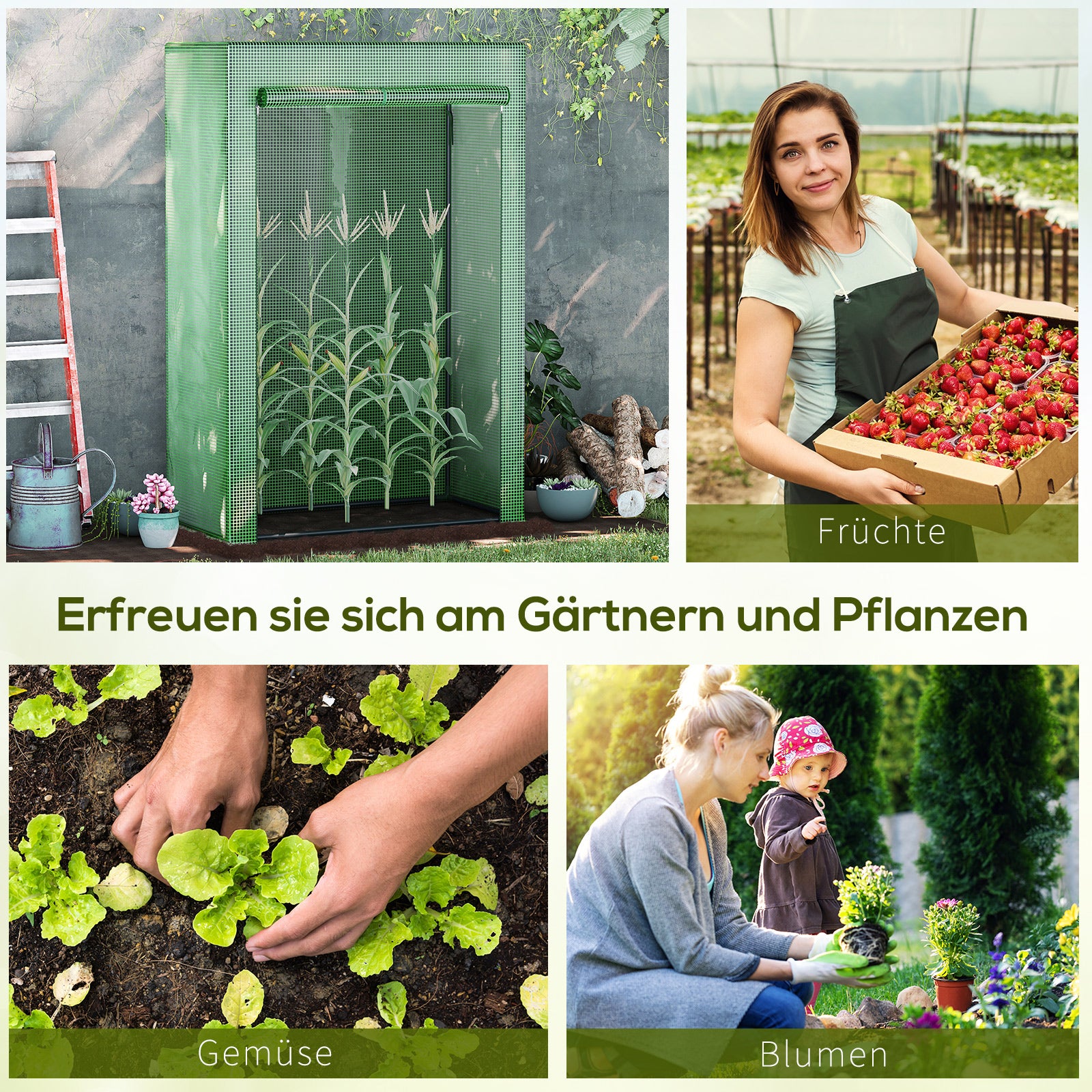 Outsunny Gewächshaus mit Tür, winterfest Foliengewächshaus aus Stahl, Treibhaus für Balkon, Garten, Tomatenhaus 100x50x150cm, Tomatengewächshaus für Tomaten, Gemüse, Blumen, Pflanzen, Grün