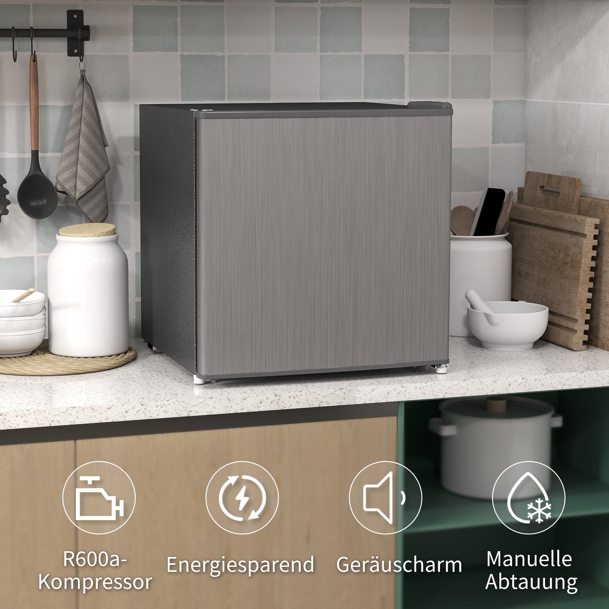 HOMCOM Mini-Gefrierschrank 35 L Gefrierbox elektrisch freistehend 161W Mini Gefriertruhe 47 x 44,2 x 48,8 cm Grau
