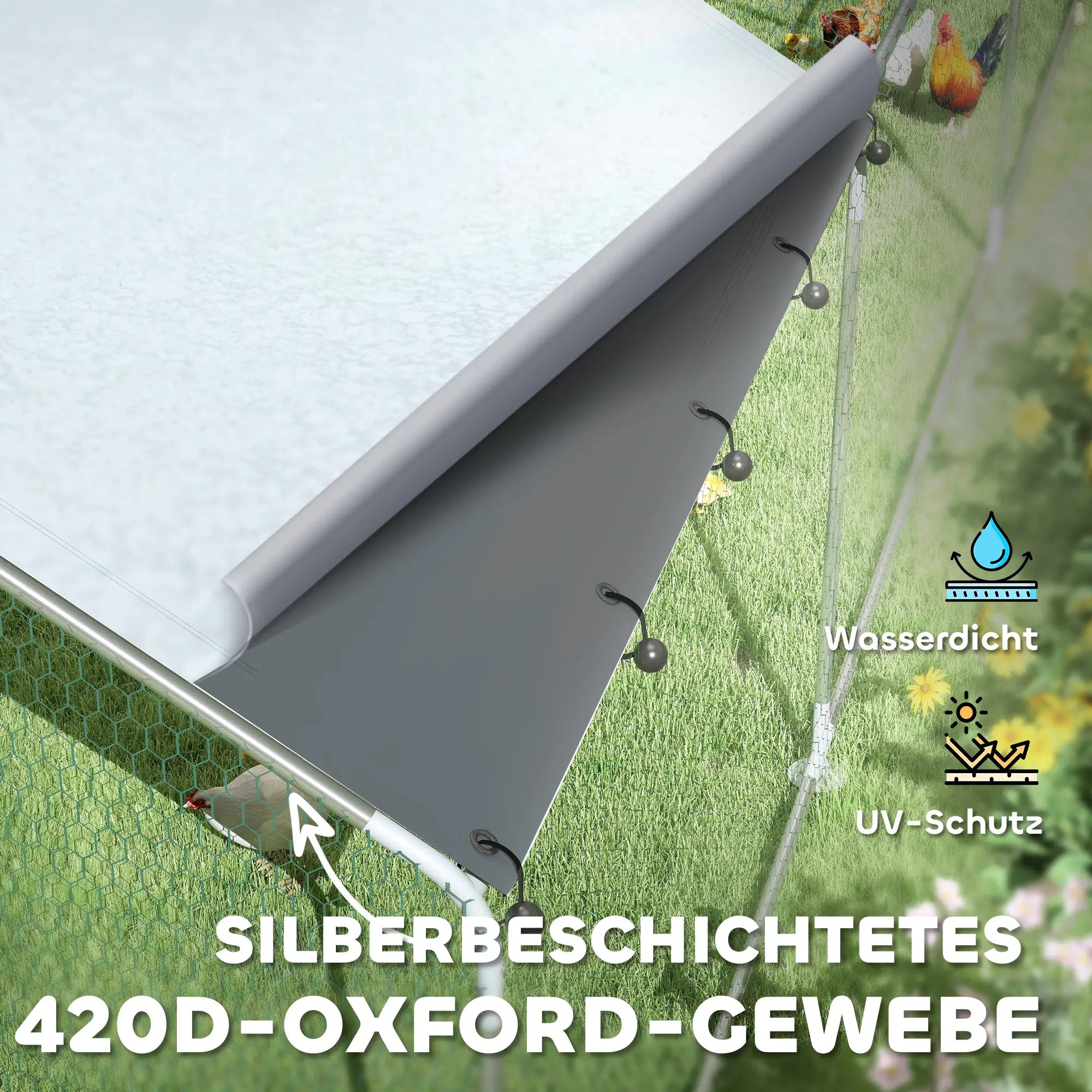 PawHut Hühnerstall Freilaufgehege Outdoor für 24-30 Hühner UV-beständig