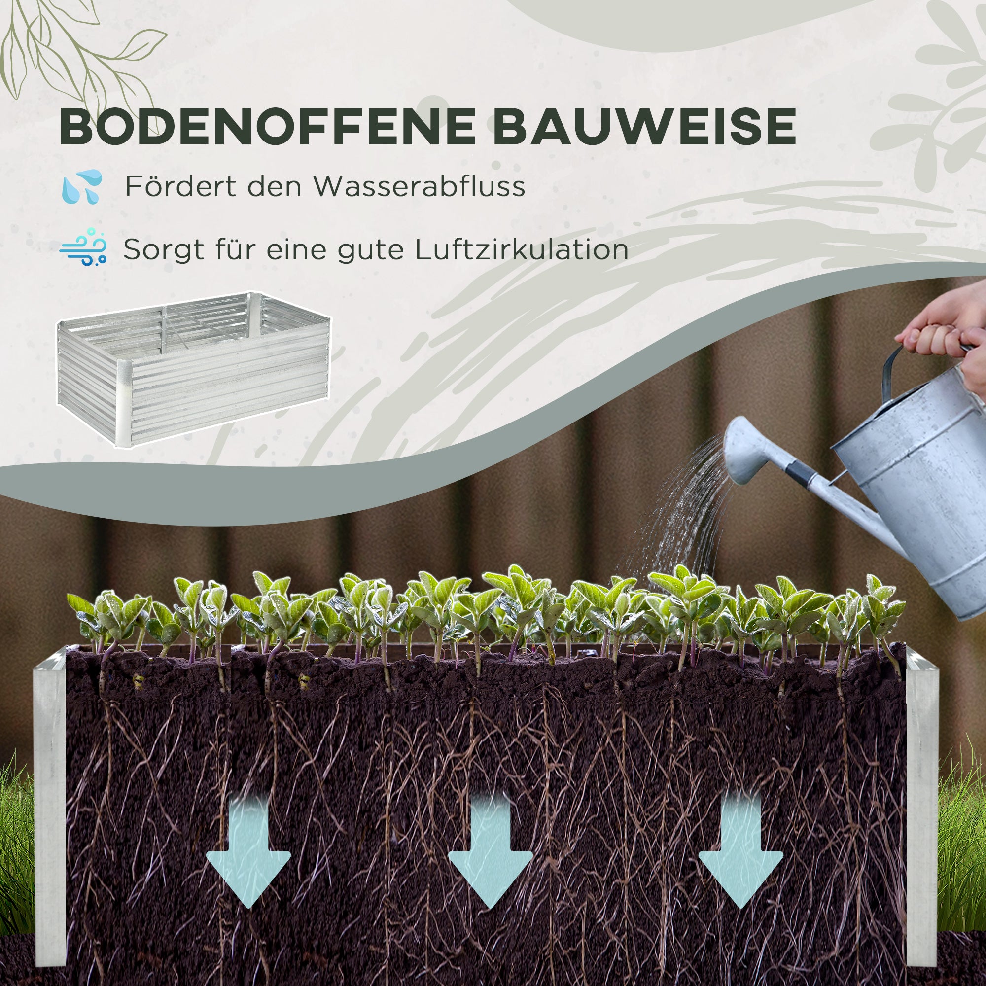 Outsunny Pflanzenkübel, Handliches Blumenbeet zum Anpflanzen, Hegen und Pflegen, Hochbeet, Stahl, Silber