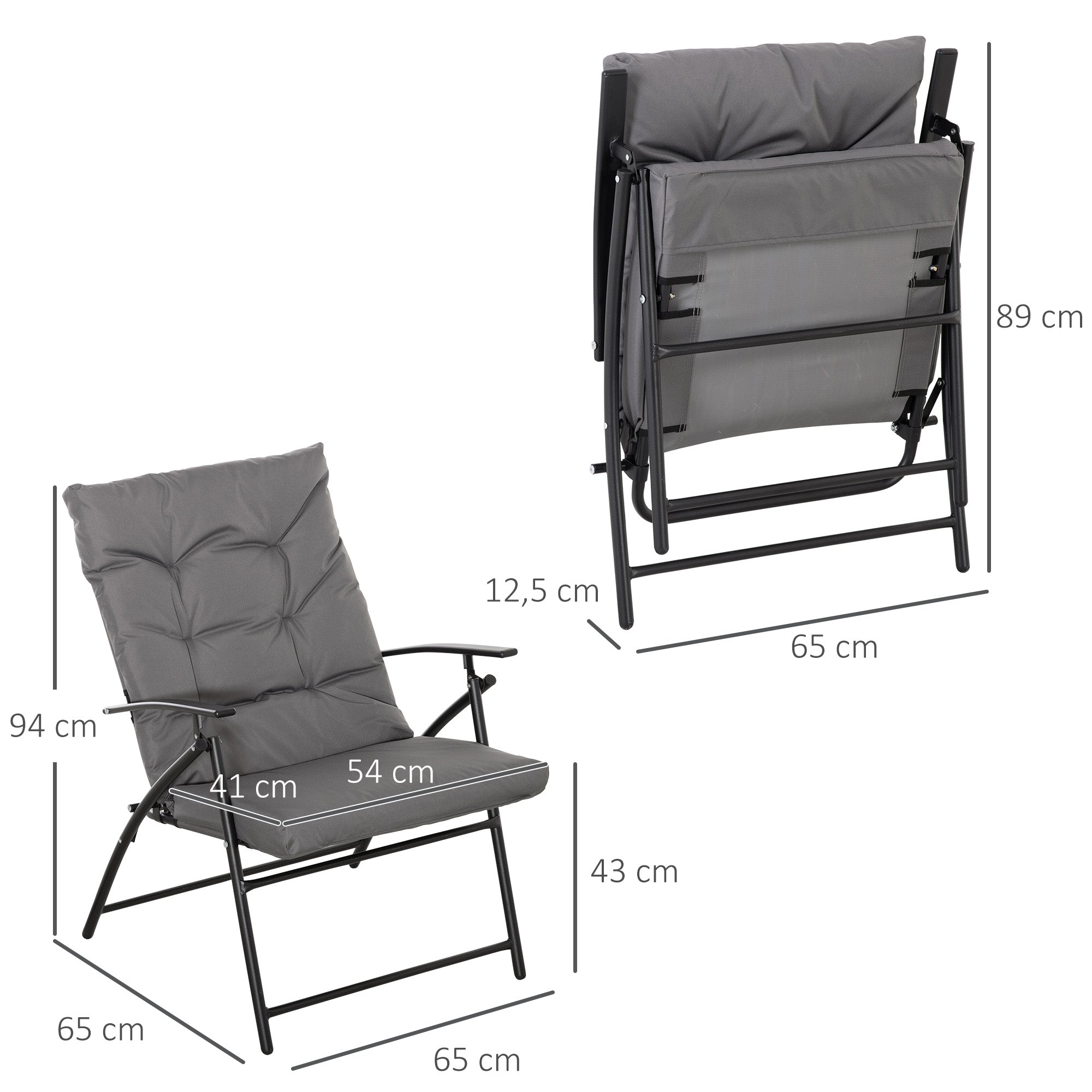 Outsunny Campingstuhl, Klappstuhl, Sitz- und Rückenkissen, verstellbar, Grau