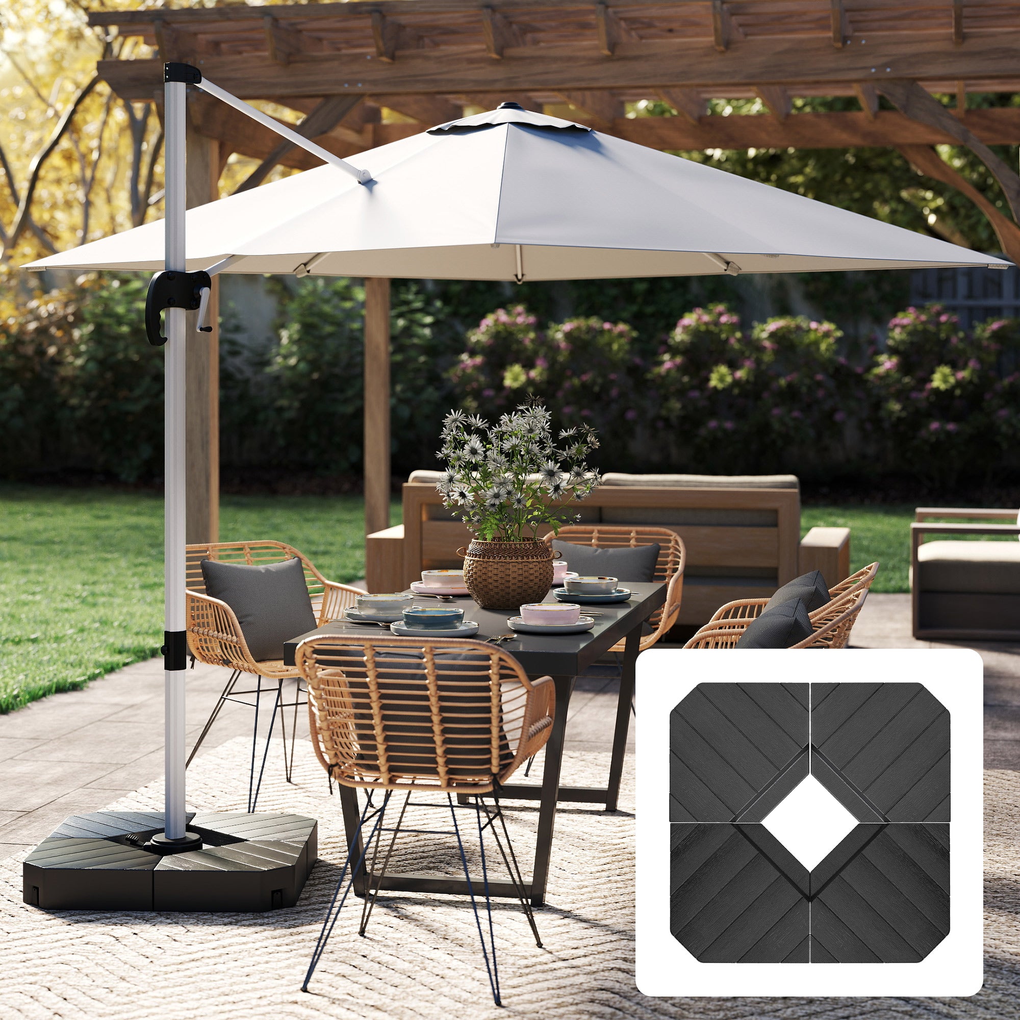 Outsunny Basisgewichte für Sonnenschirmständer, mit Wasser und Sand befüllbar, Kunststoff, 80L x 80B x 13H cm, Schwarz