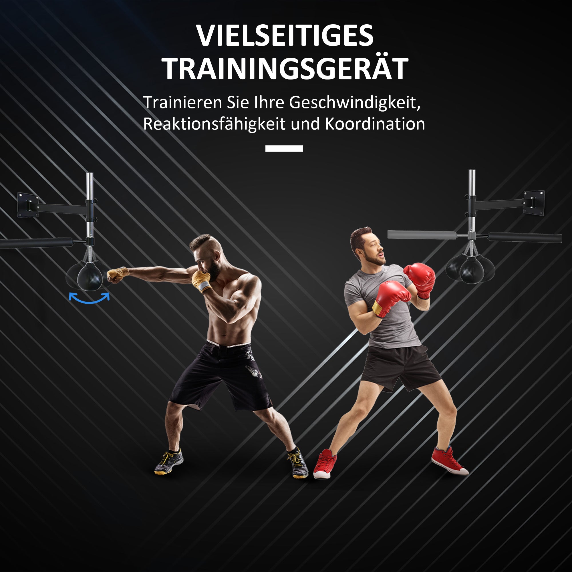 HOMCOM Boxgestell, mit Speedball, drehbarer Reflexstange, höhenverstellbar, klappbar, Stahl, 79 x 72 x 20cm