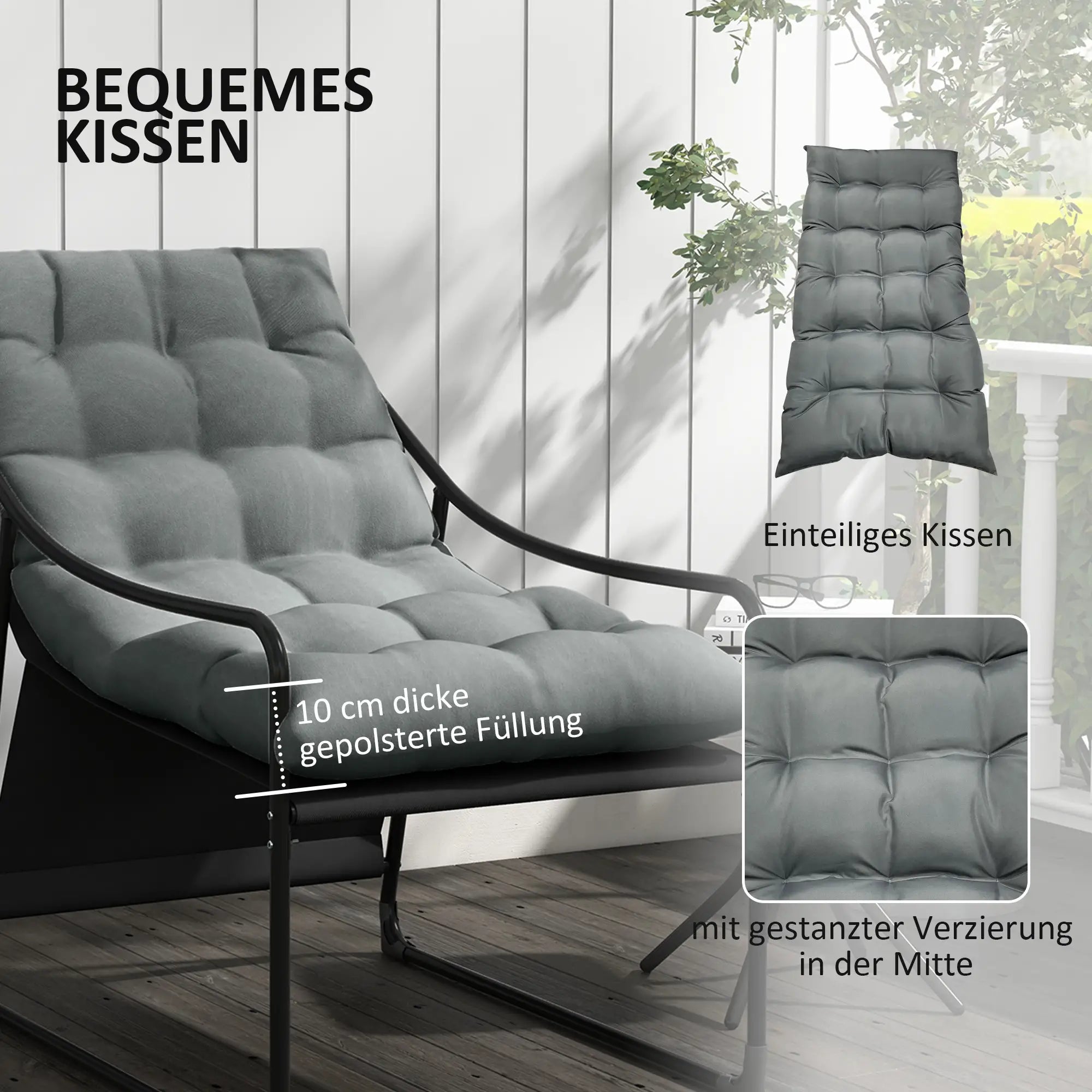 Bequemer Gartensessel mit Kissen & Armlehne, Grau