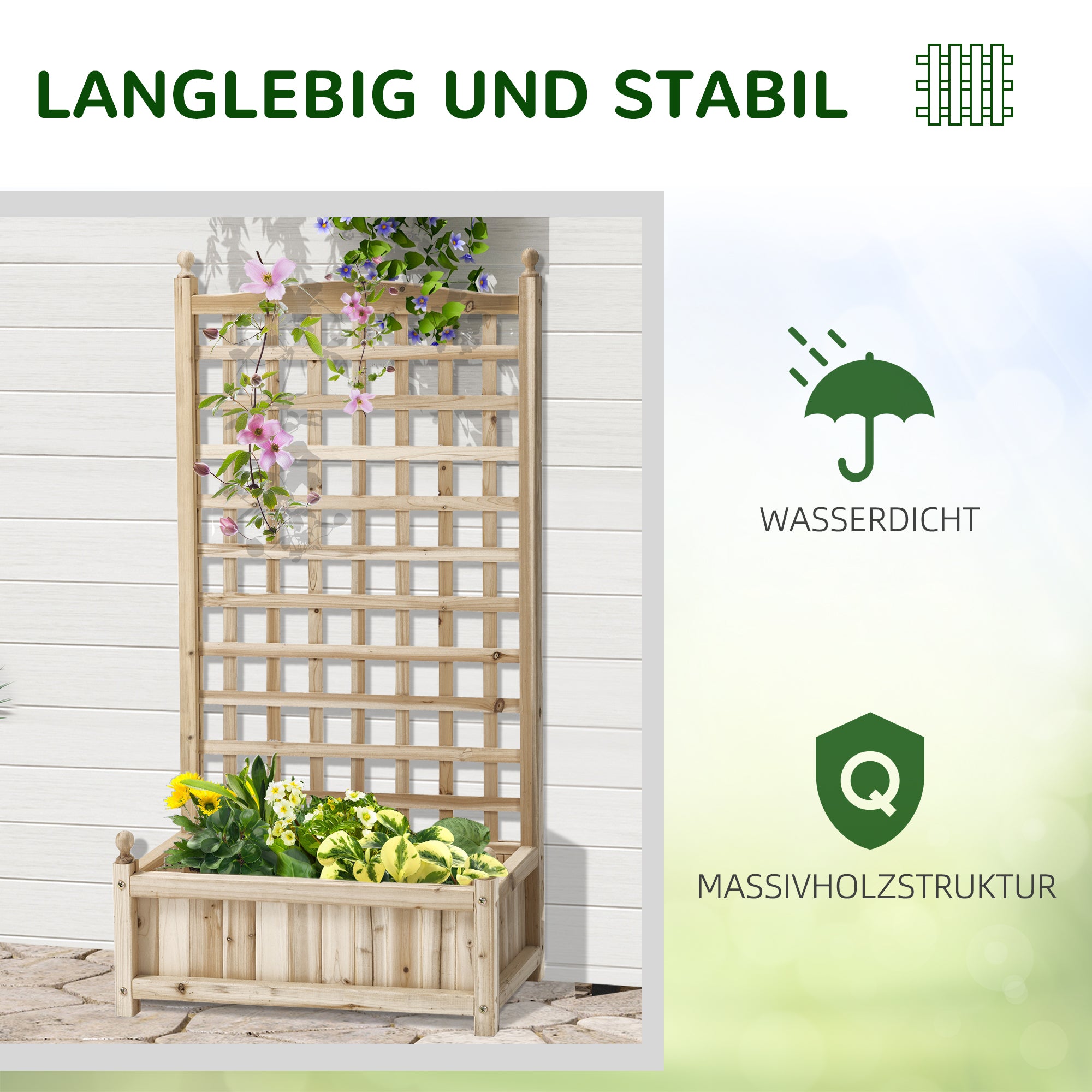 Outsunny Hochbeet Pflanzkasten mit Rankgitter Blumenkasten Rankkasten Rosenbogen mit  Rankhilfe für Kletterpflanzen Garten Holz Natur 64 x 28 x 120 cm