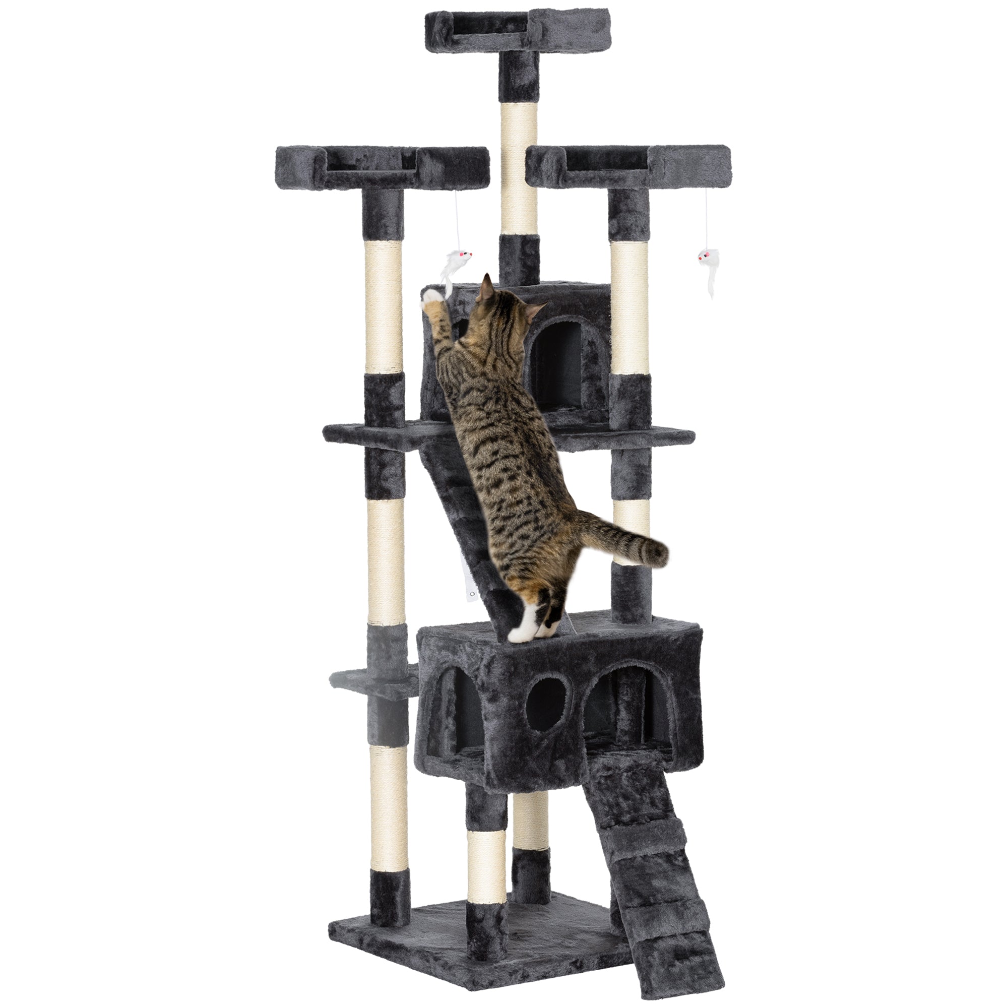 PawHut Kratzbaum mit Katzenhöhle Leiter  XXL Katzenbaum Kletterbaum Kletterbaum für Katzen Mehrstufiges Multiaktivitätszentrum Plüsch Grau 49 x 49 x 173 cm
