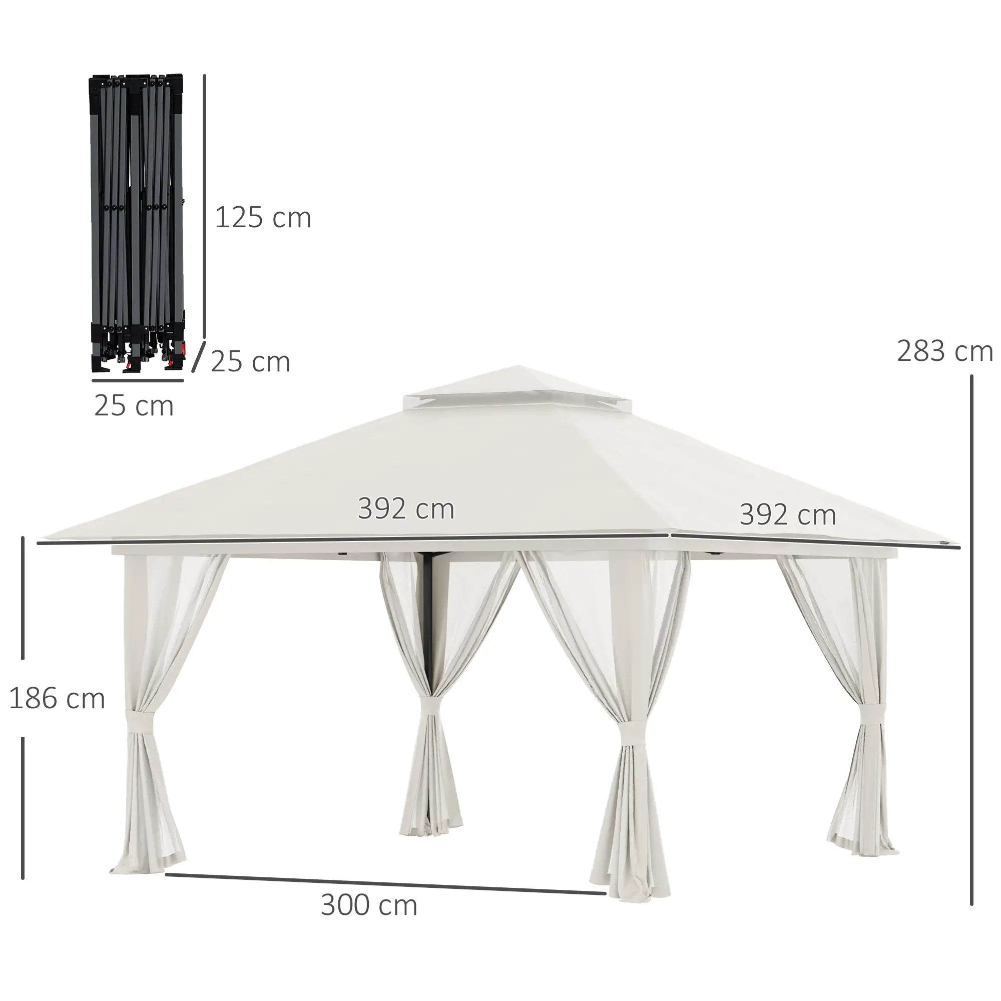 Outsunny Faltpavillon, höhenverstellbar, 4 Netzwände, Lüftungsdach, Tragetasche, Schnellaufbau, 4 x 4 x 3 m, Cremeweiß