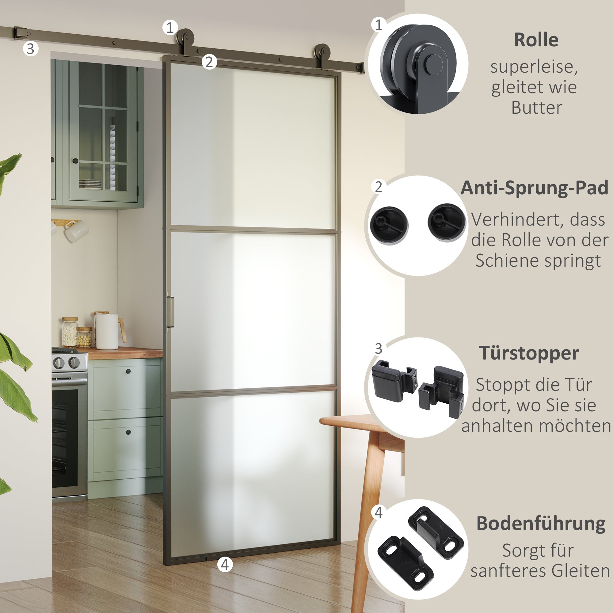 HOMCOM Schiebetür-Kit, Kohlenstoffstahl, Installations-Set ohne Tür, platzsparend, Schwarz