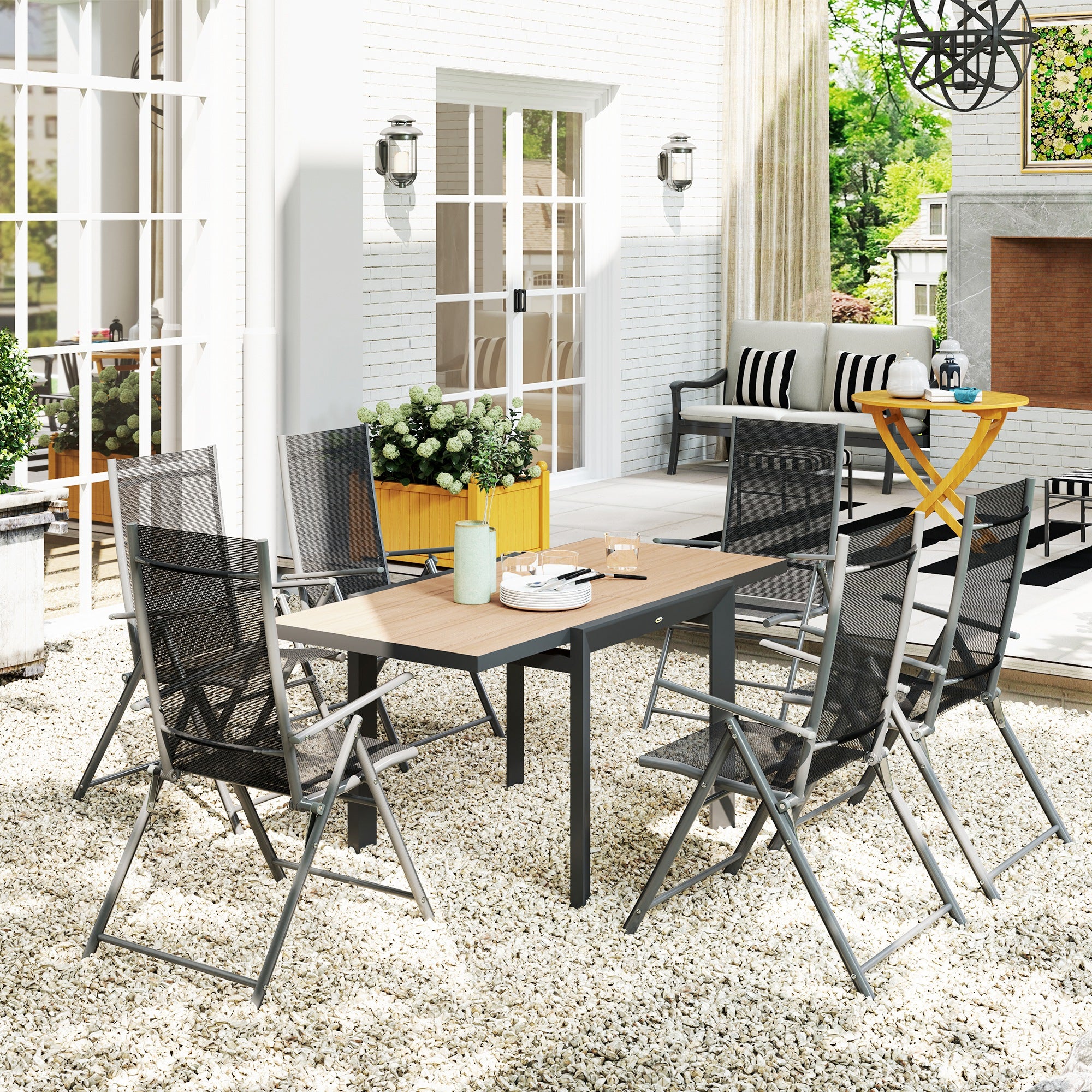 Outsunny Gartentisch Ausziehbarer Aluminium 80/160x80 cm Wetterfest Balkontisch für 6 Personen Naturholz