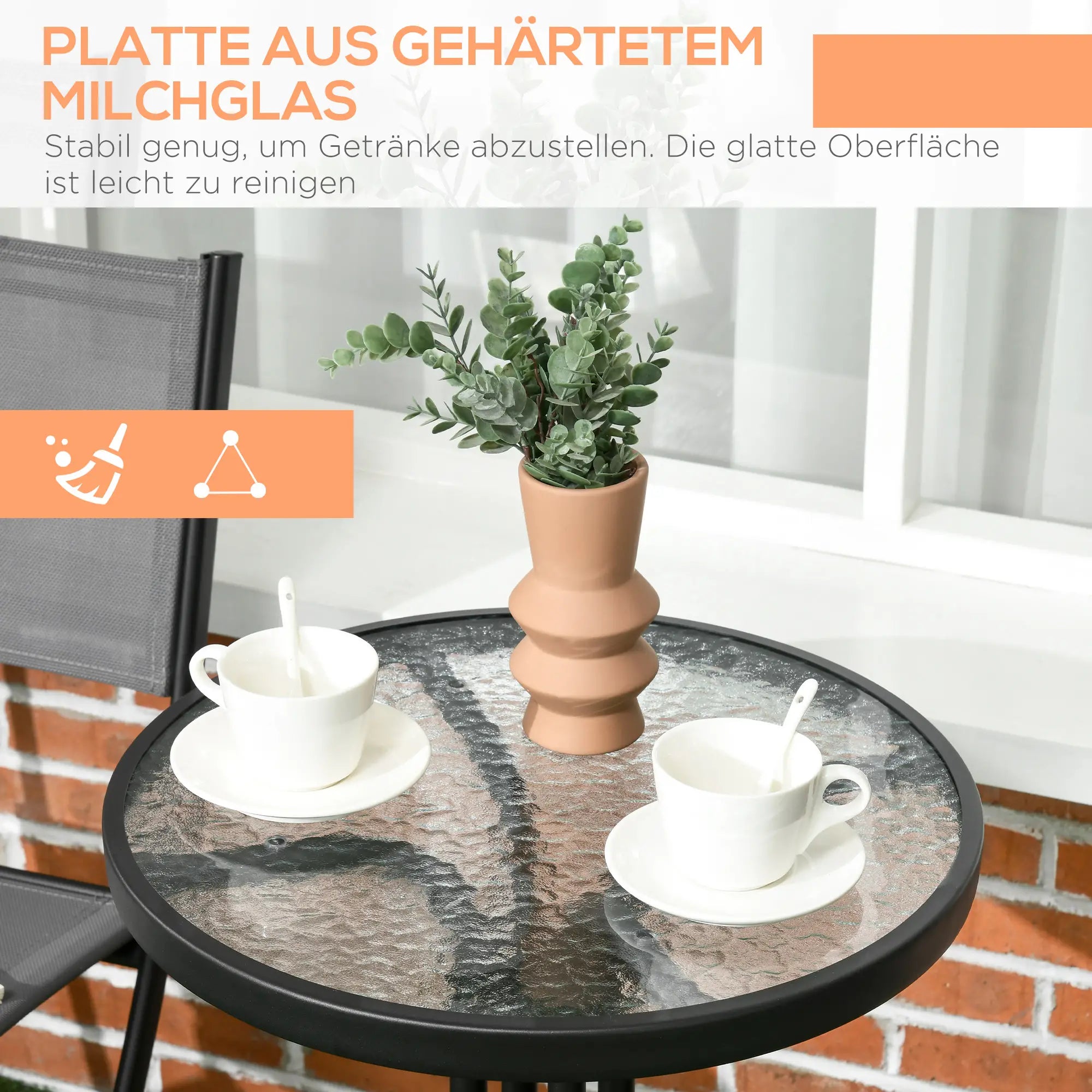 Outsunny Garten-Bistroset 3-teilig klappbar Hartglas-Tisch