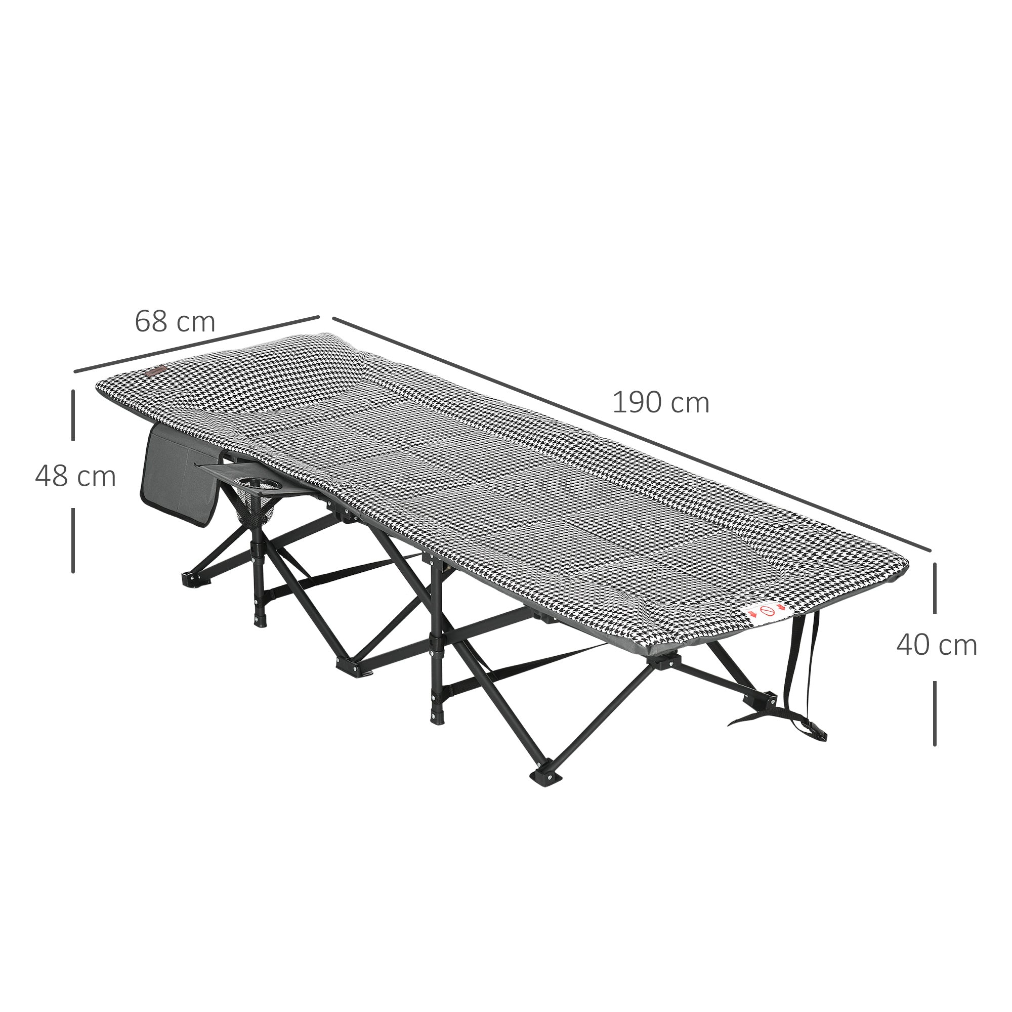 Outsunny Sonnenliege, klappbar, 1 Seitentasche, 1 Getränkehalter, 68 cm x 186 cm x 48 cm, Schwarz + Weiß