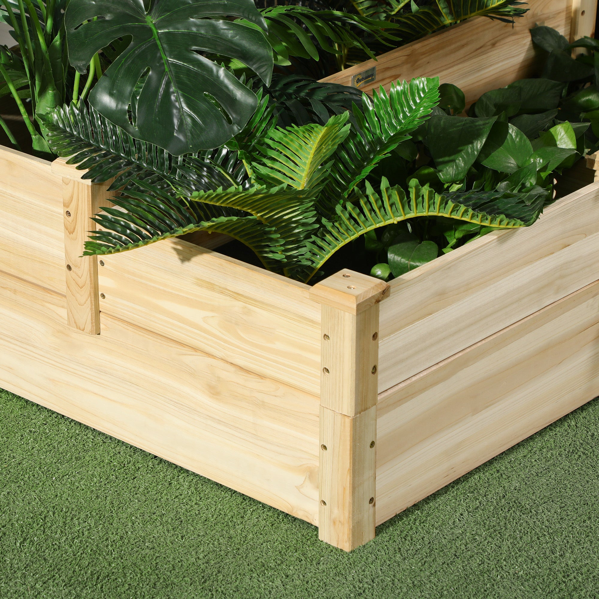 Outsunny Hochbeet mit 3 Pflanzkästen, 3-stufiges Design, offenere Boden, 108 cm x 88 cm x 36 cm, Natur