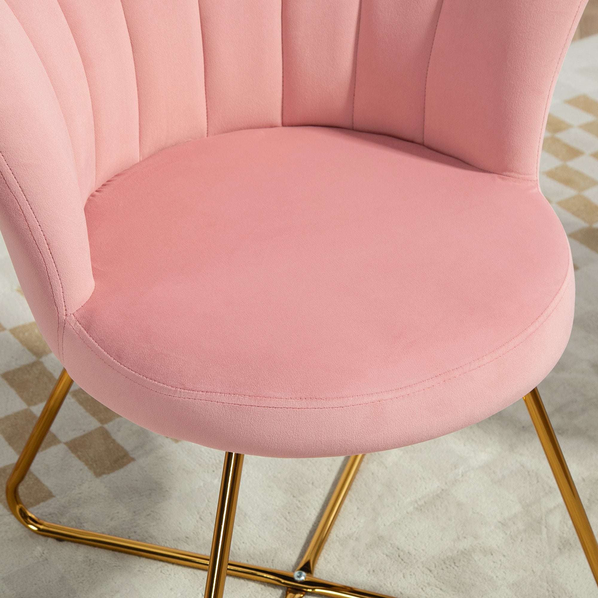 HOMCOM Polsterstuhl, Akzentstuhl mit Rückenlehne im Lotus-Design, Metallbeine, Rosa