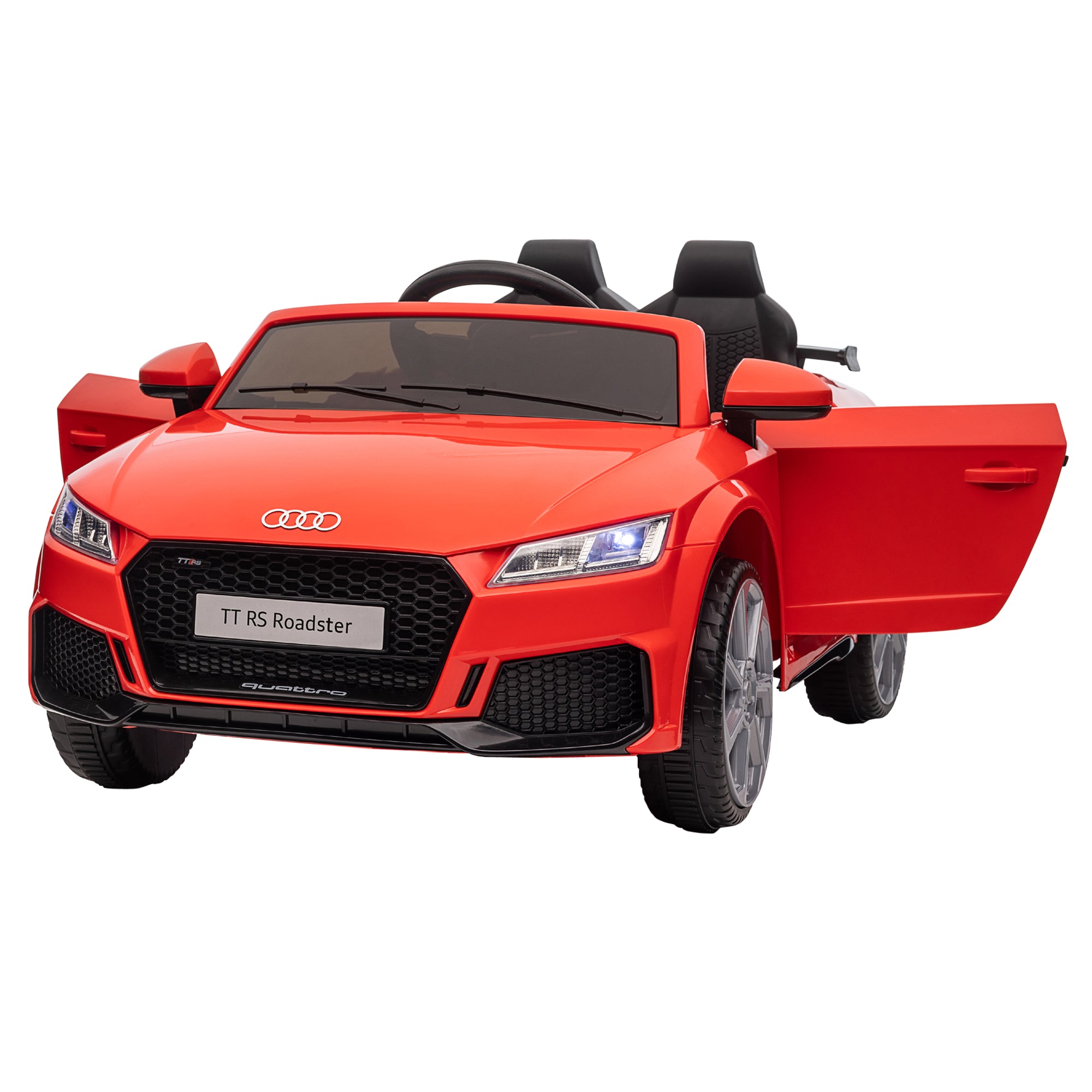 HOMCOM Audi Kinder Elektroauto 12V mit 2,4G Fernbedienung, Musik, Hupe, Elektrofahrzeug mit LED-Leuchte, USB/MP3-Anschluss, Rückwärtsfunktion, für Kinder 3-5 Jahre, Rot