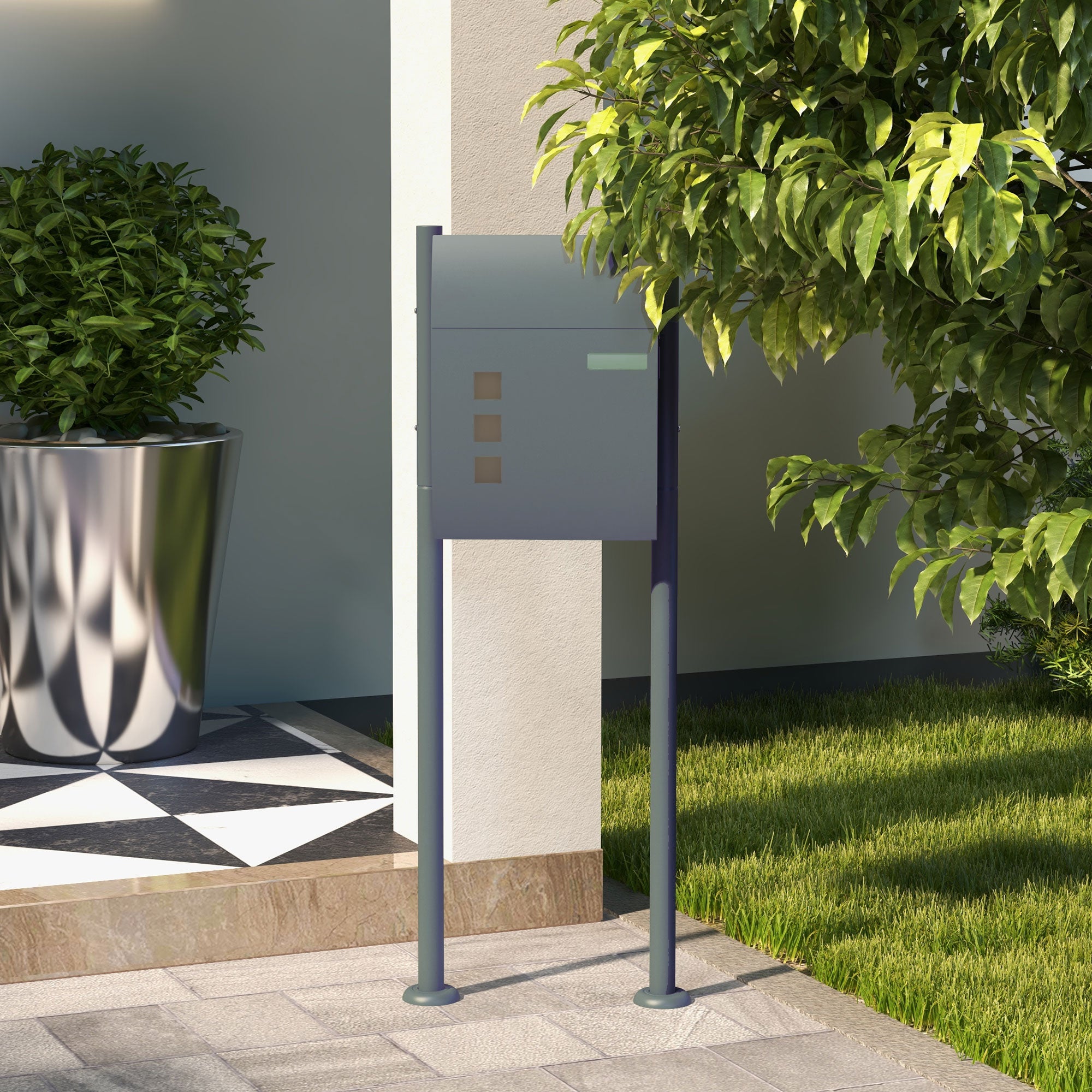 HOMCOM Briefkasten Postkasten, Verriegelung, Standbriefkasten, 2 Schlüssel, Stahl, 44 cm x 15 cm x 114 cm,  Grau