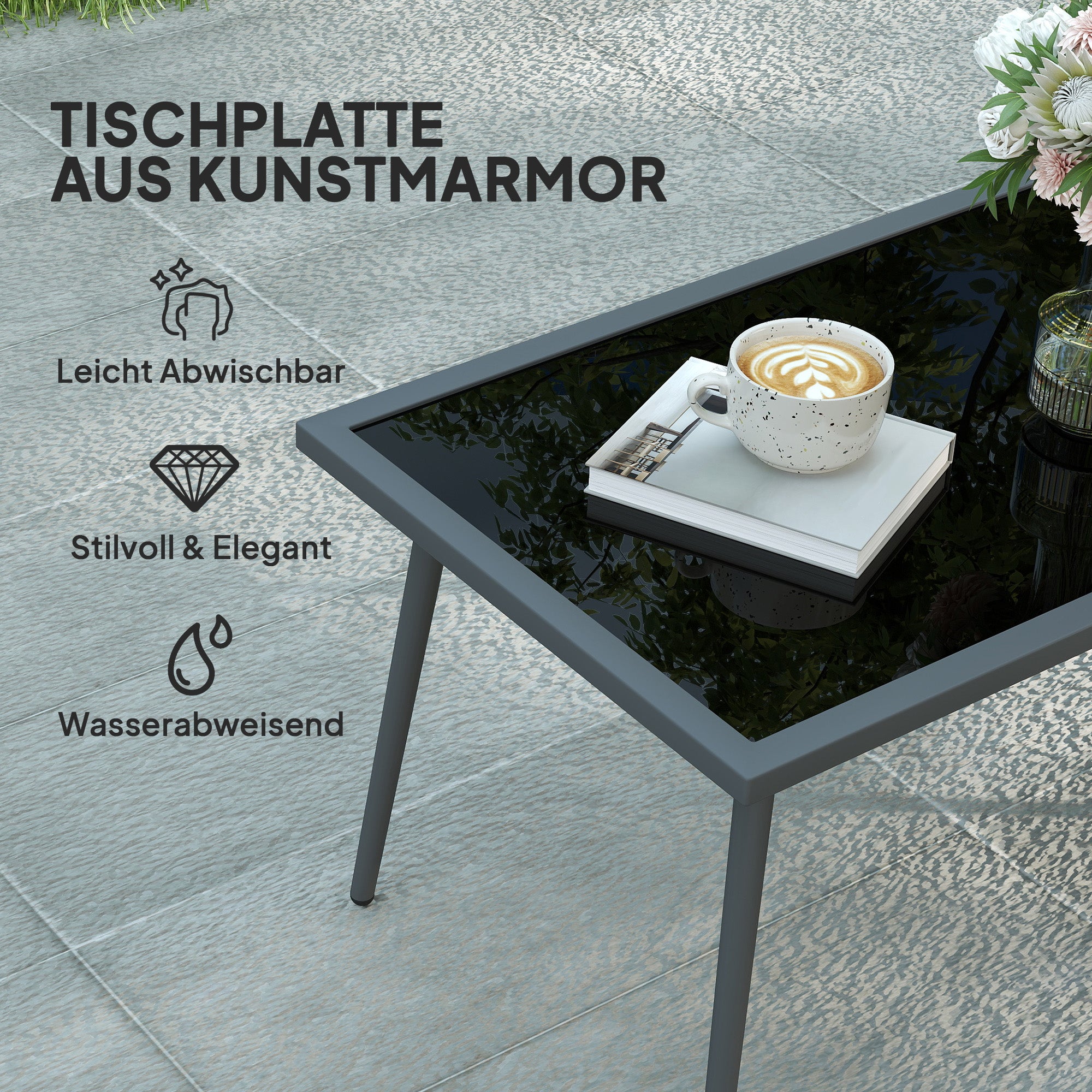 Outsunny Gartenmöbel Set 4 Personen wetterfest Balkonmöbel-Set mit 2er Sofa, Sessel Glastisch Sitzkissen Hellgrau