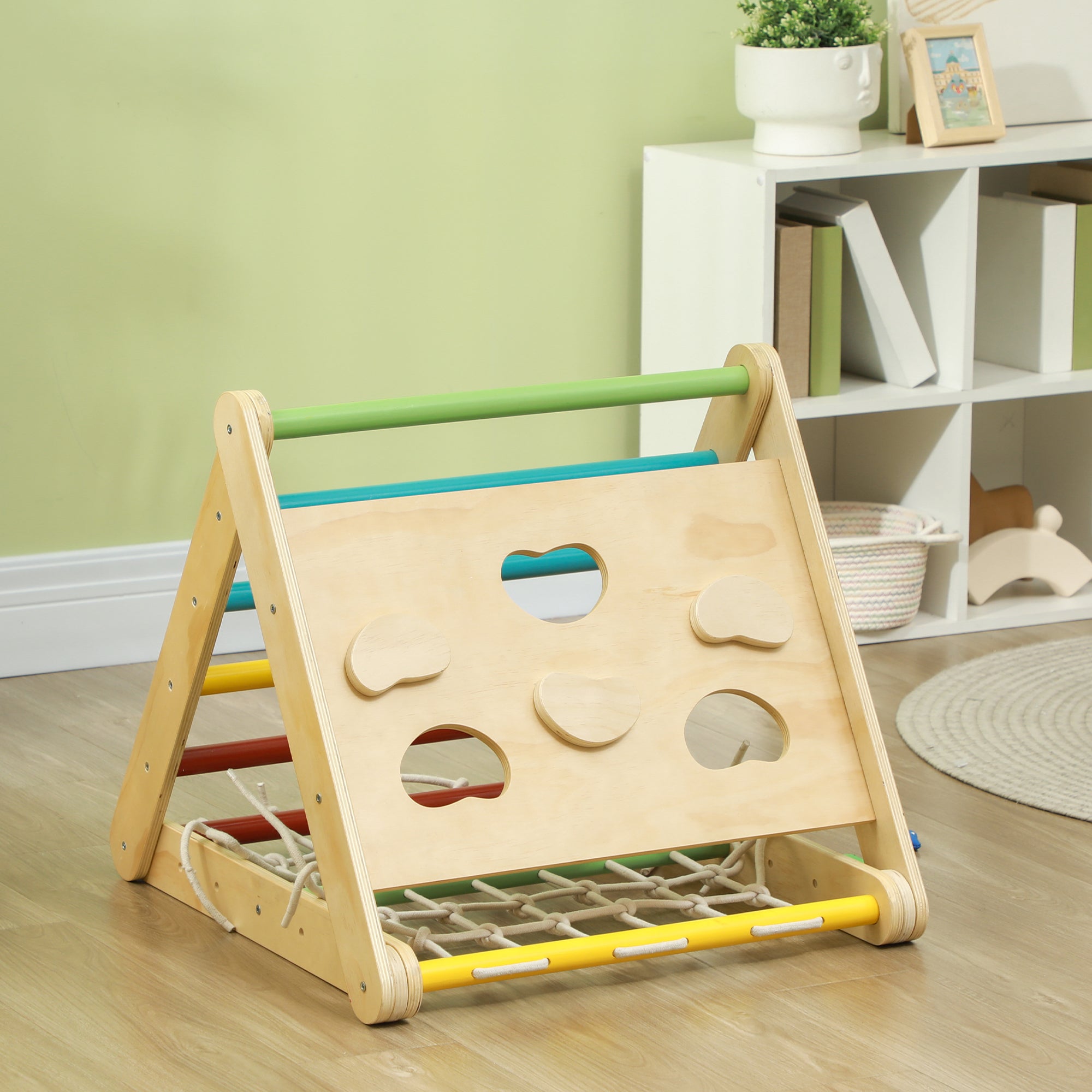 AIYAPLAY Klettergerüst, 4-in-1, mit Leiter, Seilleiter, Rutsche, Kletterwand, Indoor, für Kinder 1,5 bis 4 Jahre