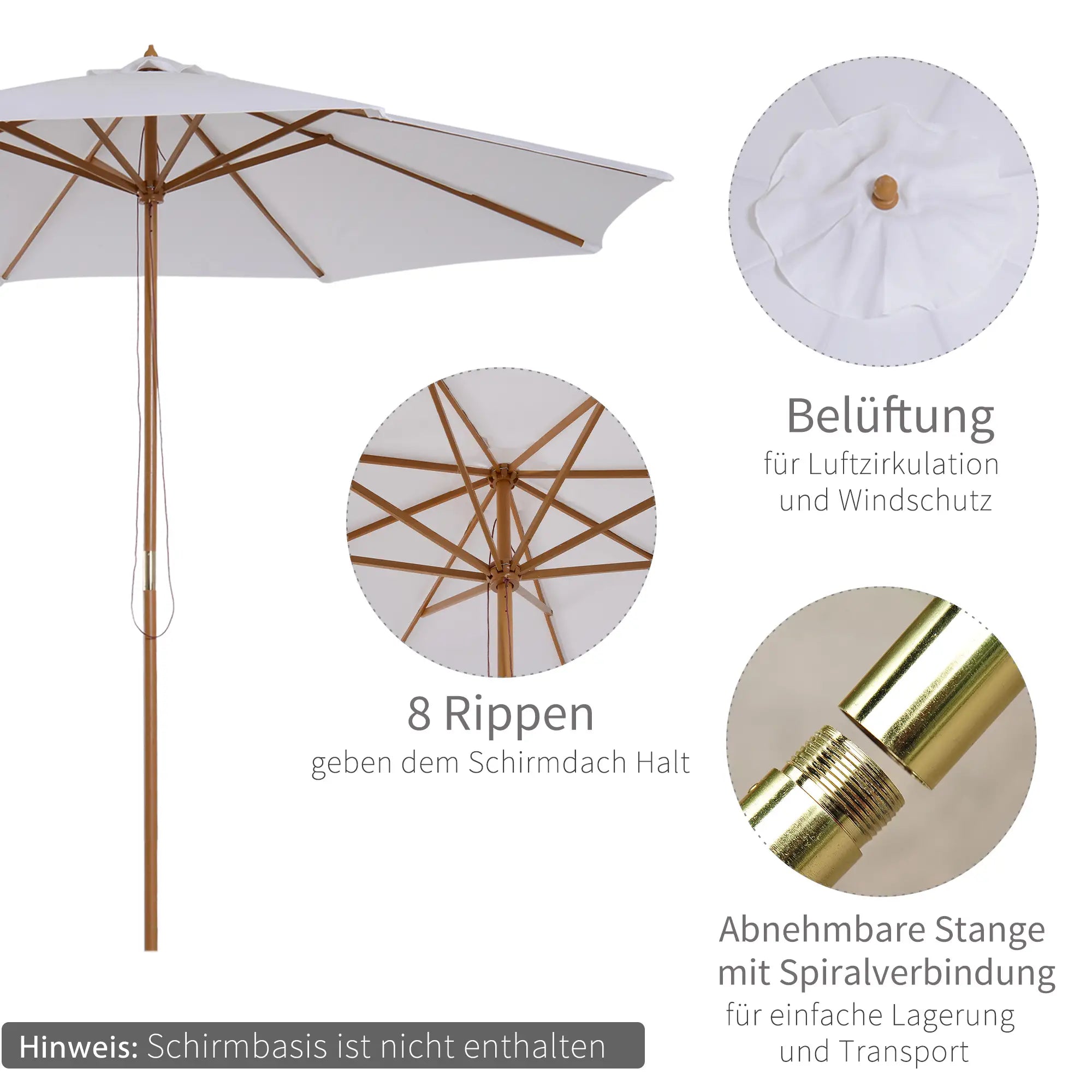 Outsunny Sonnenschirm Holz 300 cm Holzschirm Gartenschirm Archiv
