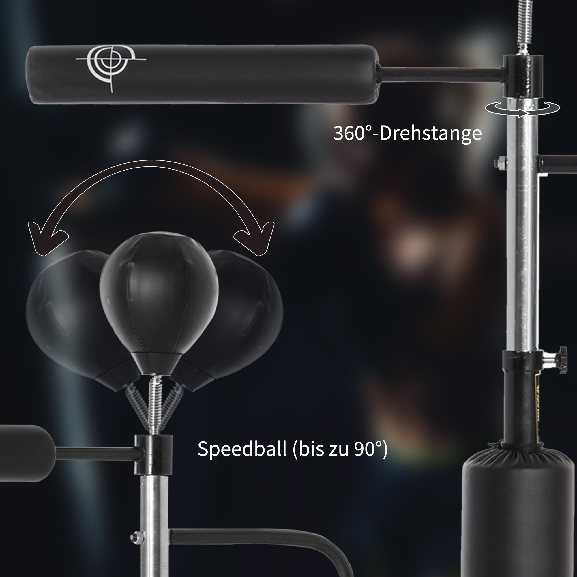 HOMCOM Boxstand Standbox-Trainer mit 2 Speedbällen Reflexstange und Saugnapf-Basis 160-230cm höhenverstellbar Geeignet für Erwachsene Jugendlichen Schwarz