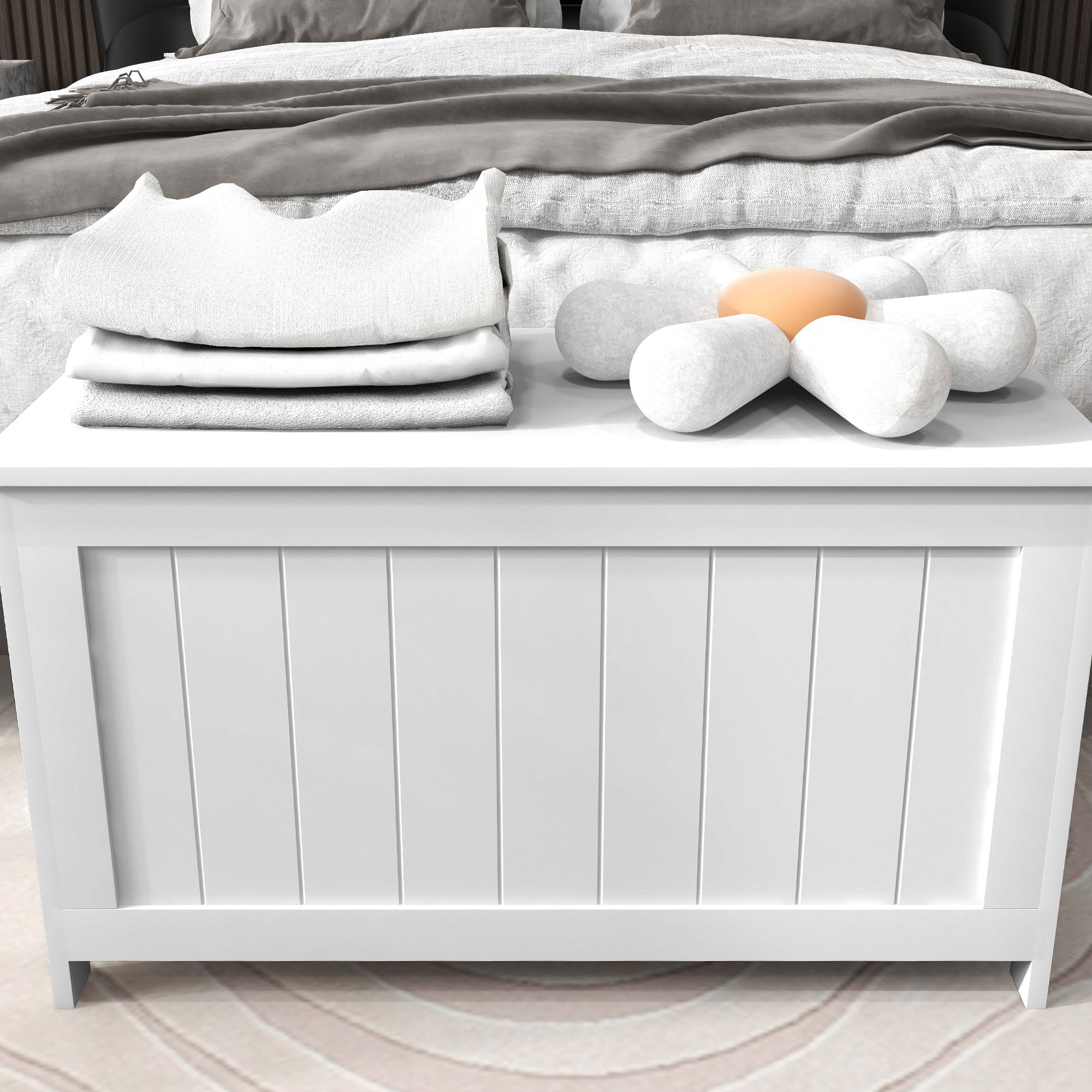 HOMCOM Aufbewahrungsbox Aufbewahrunskiste Spielzeugtruhe, MDF, 2 Griffe, 81 x 40 x 46 cm, Weiß
