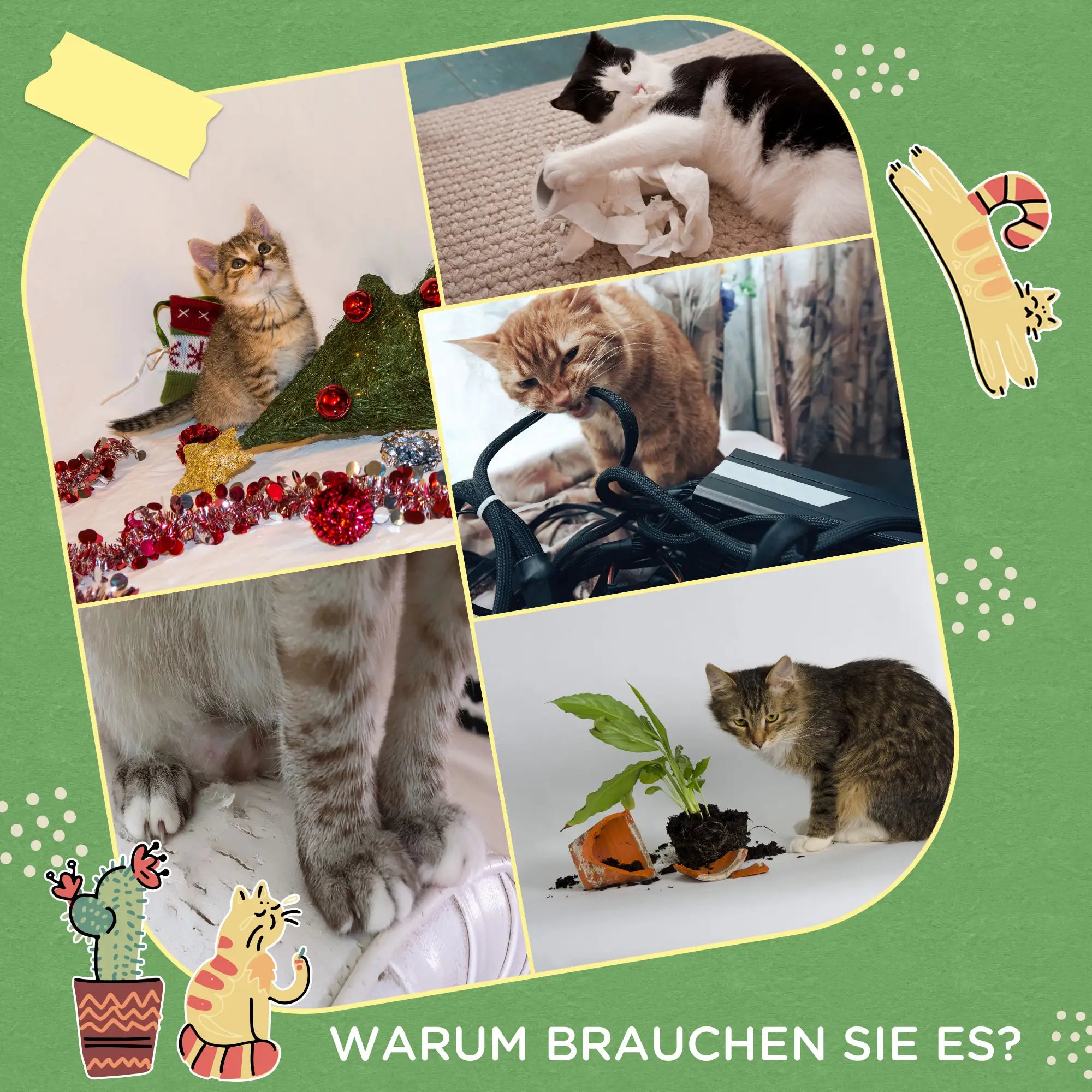 PawHut Kratzbaum Kaktus-Design mit 2 Etagen & Spielball