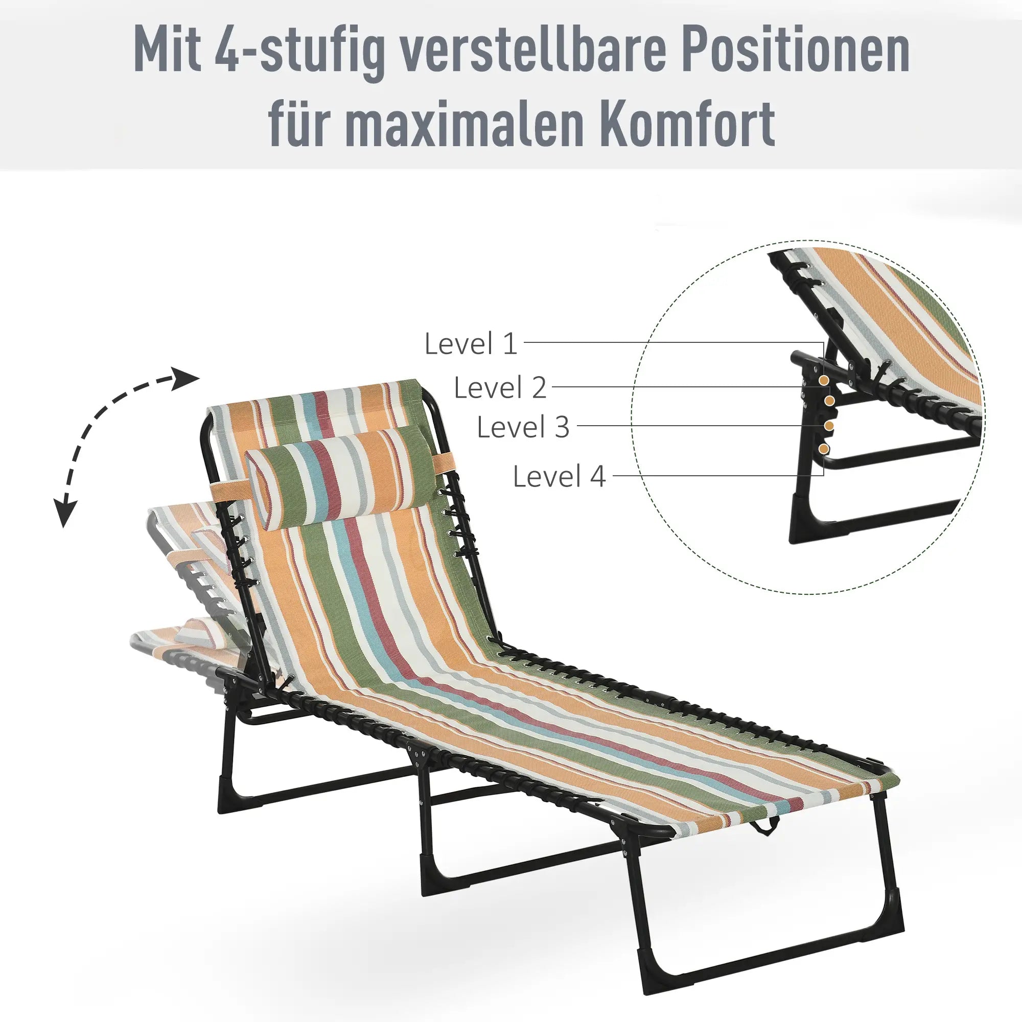 Outsunny Klappbare Sonnenliege mit 4-fach verstellbarer Rückenlehne, Mehrfarbig