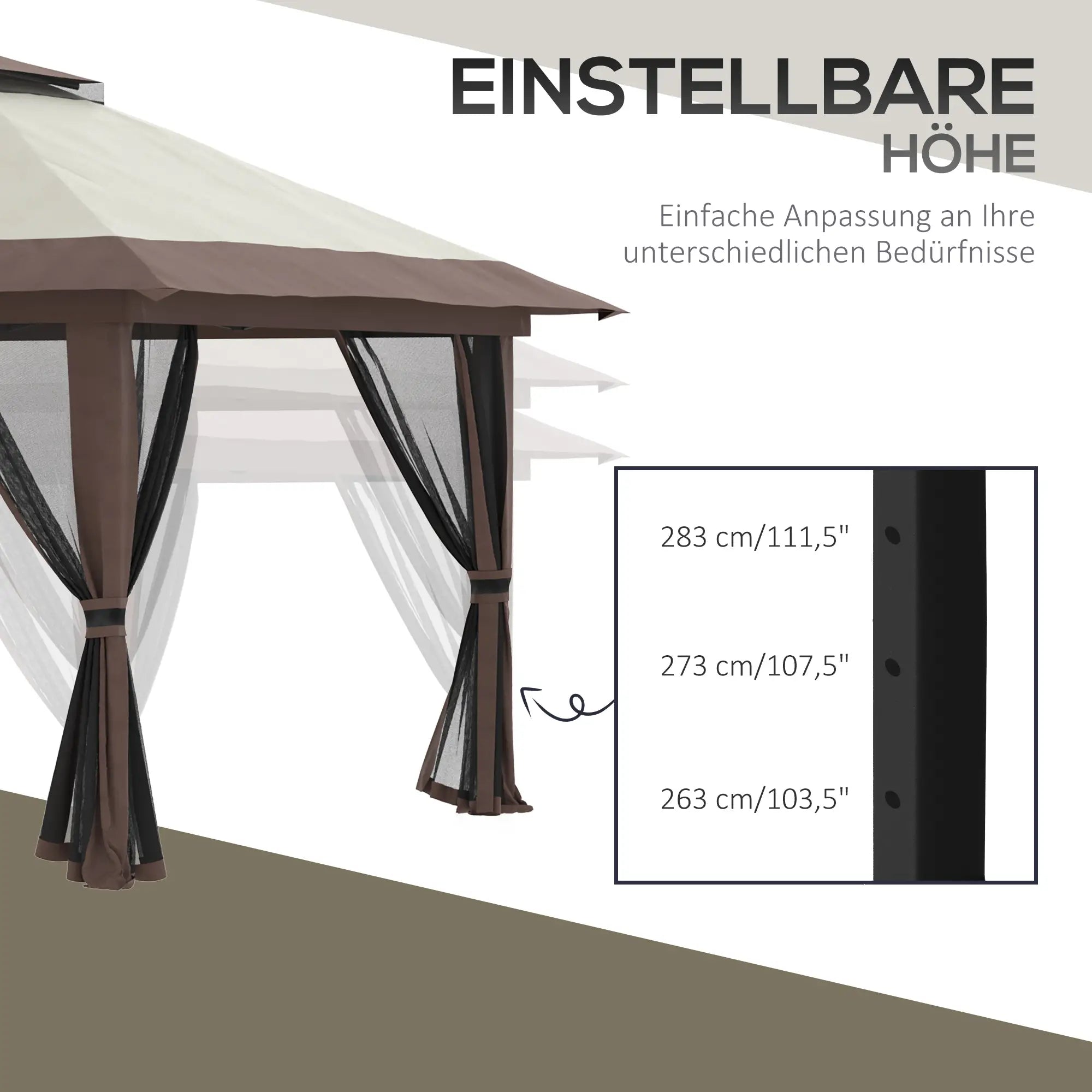 Outsunny Faltpavillon 4x4m UV-Schutz & Netzvorhänge Beige